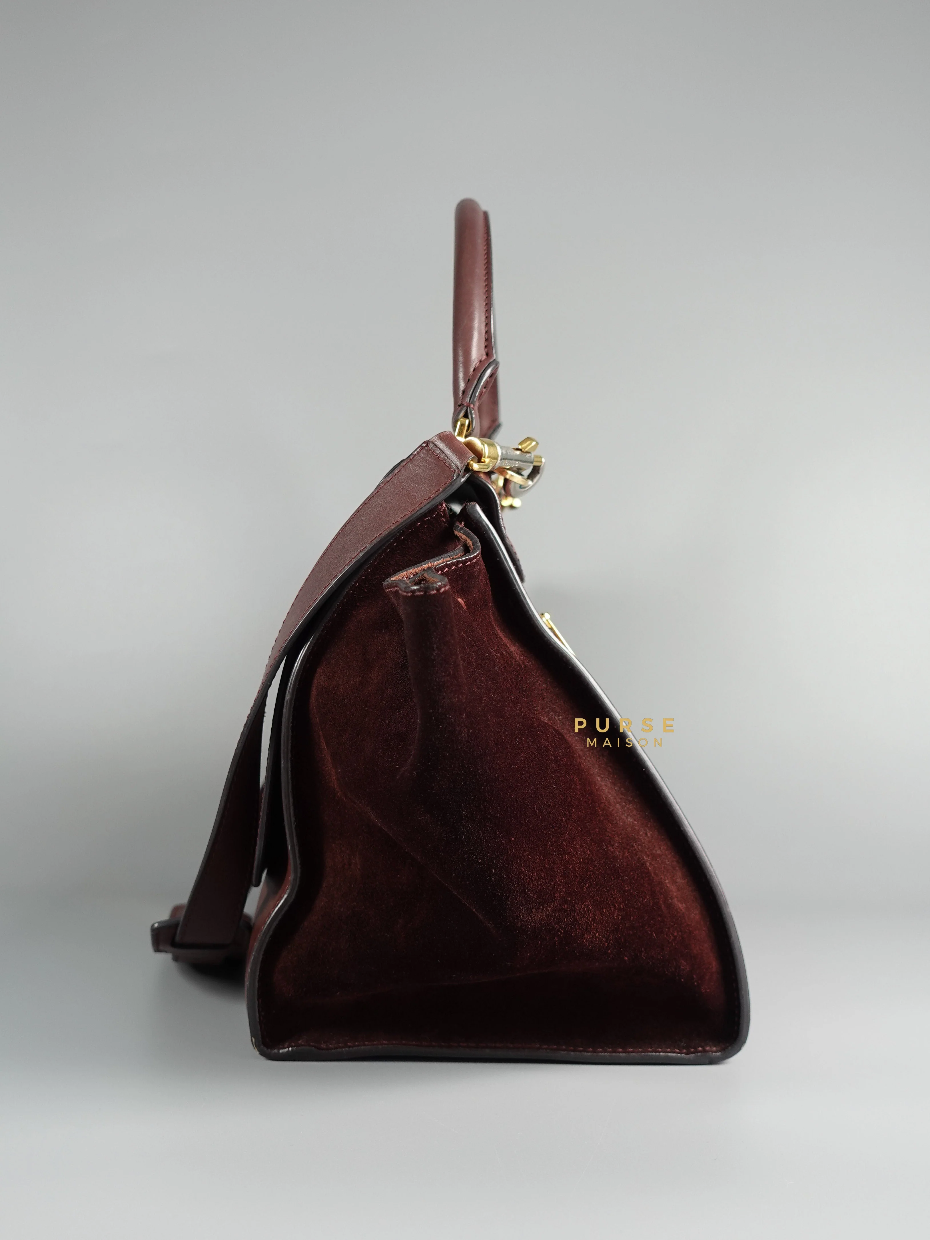 Celine Celine Burgundy Smooth Calfskin Suede Medium Trapeze Long Strap Bag - Image 6