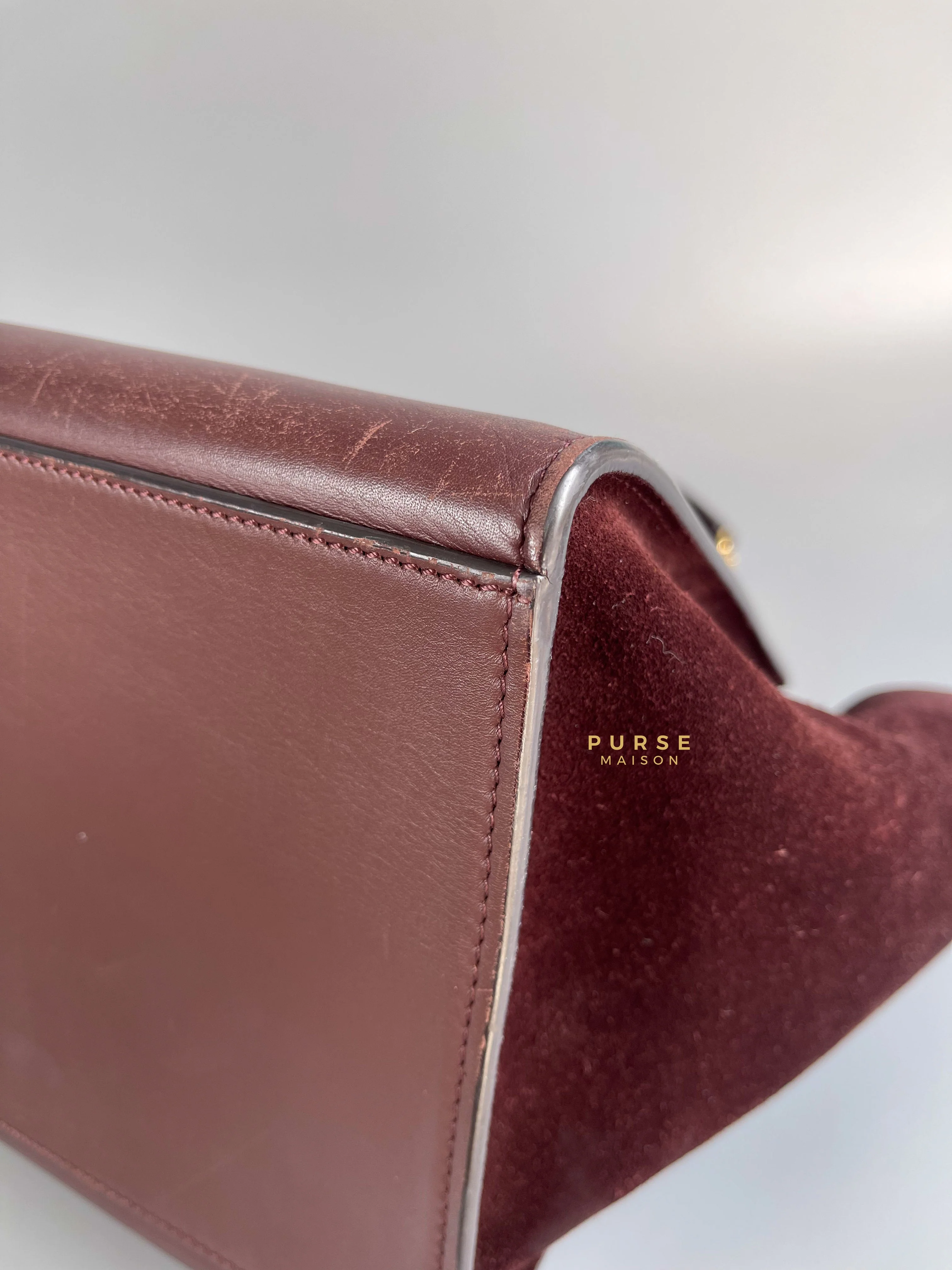 Celine Celine Burgundy Smooth Calfskin Suede Medium Trapeze Long Strap Bag - Image 8