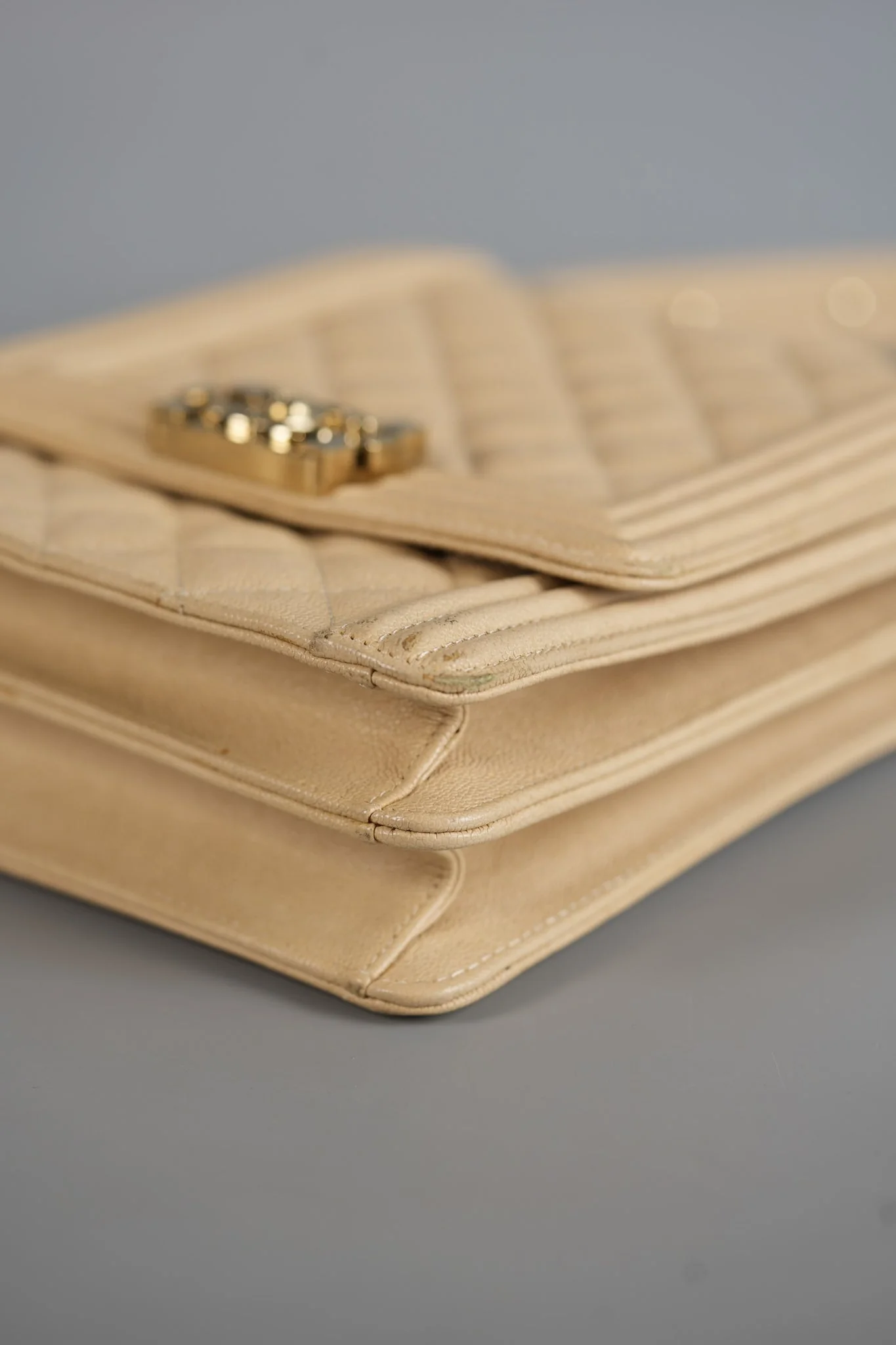Chanel Cruise Boy North South in Light Beige Caviar Leather and Light Gold Hardware Series 29 - Image 10