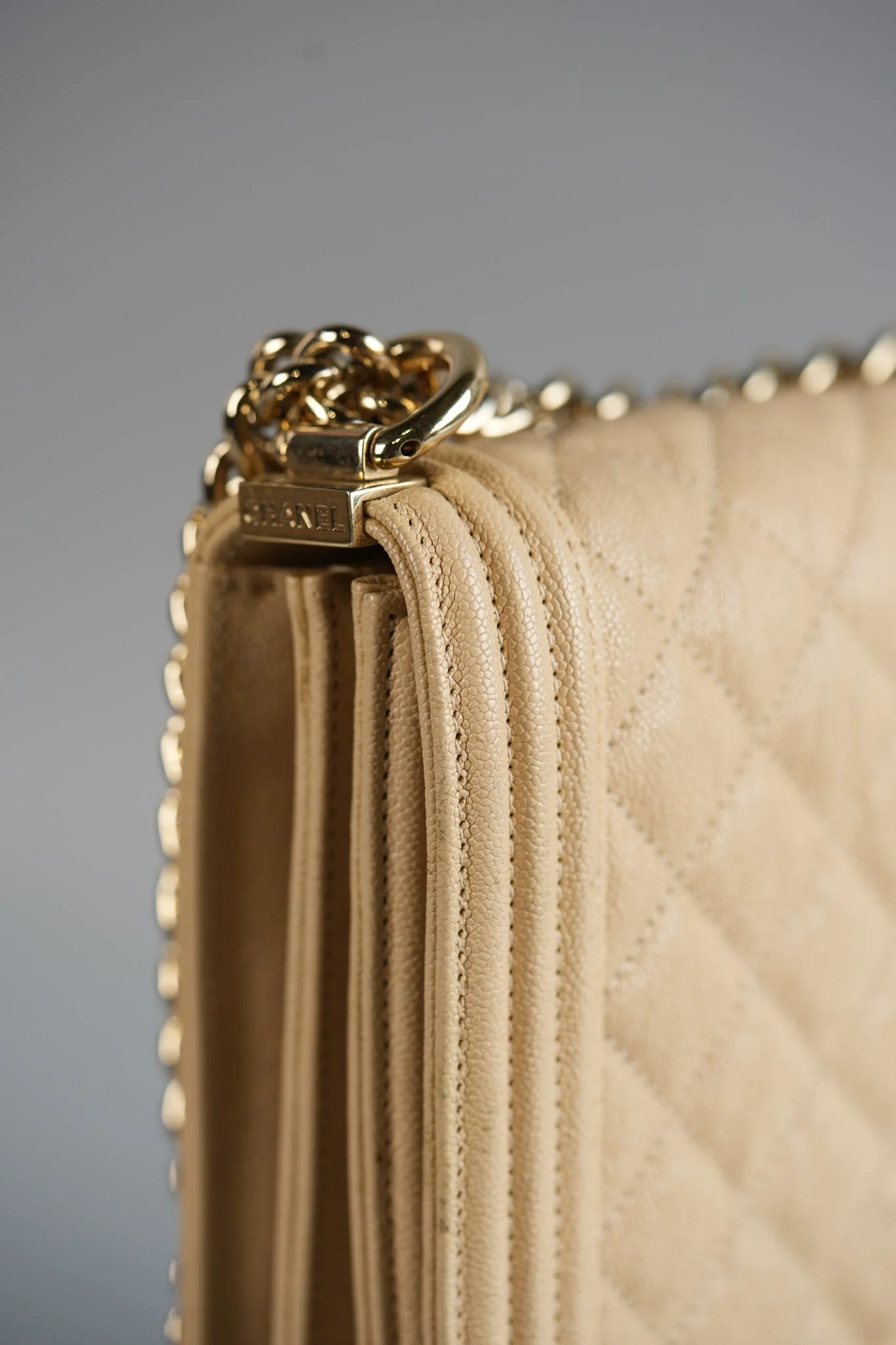Chanel Cruise Boy North South in Light Beige Caviar Leather and Light Gold Hardware Series 29 - Image 18