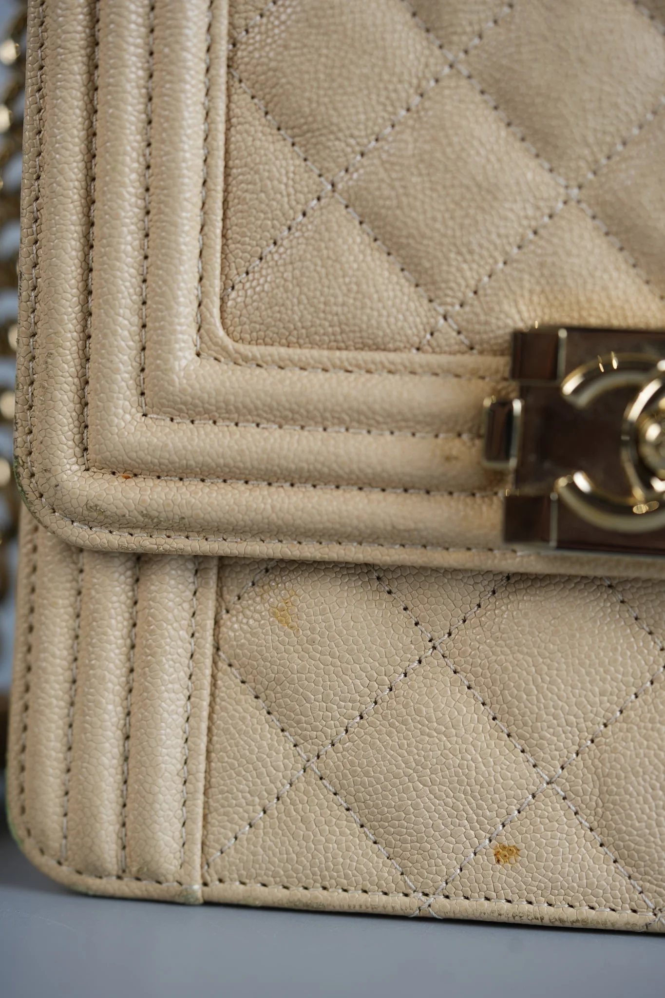 Chanel Cruise Boy North South in Light Beige Caviar Leather and Light Gold Hardware Series 29 - Image 23