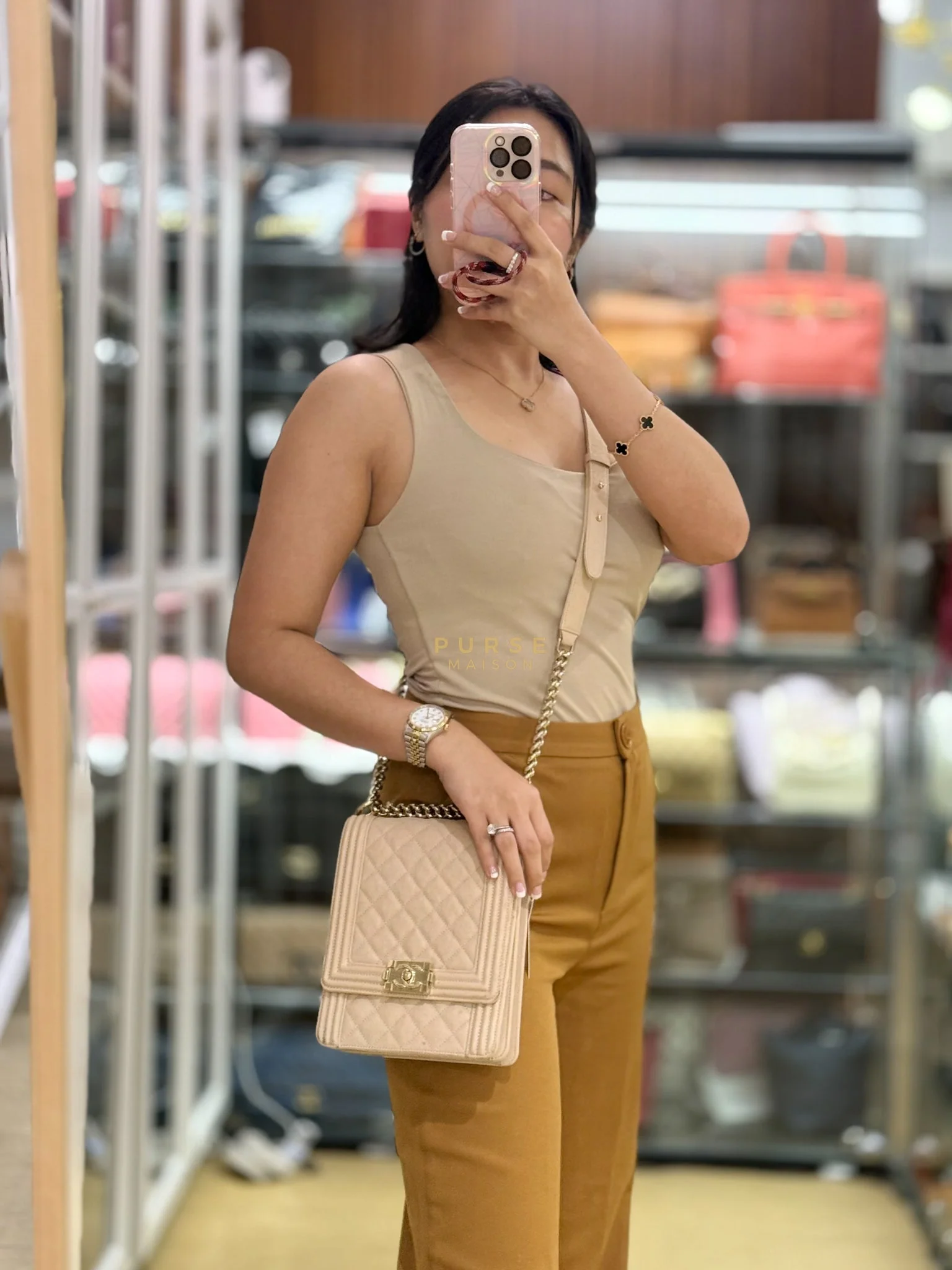 Chanel Cruise Boy North South in Light Beige Caviar Leather and Light Gold Hardware Series 29 - Image 50