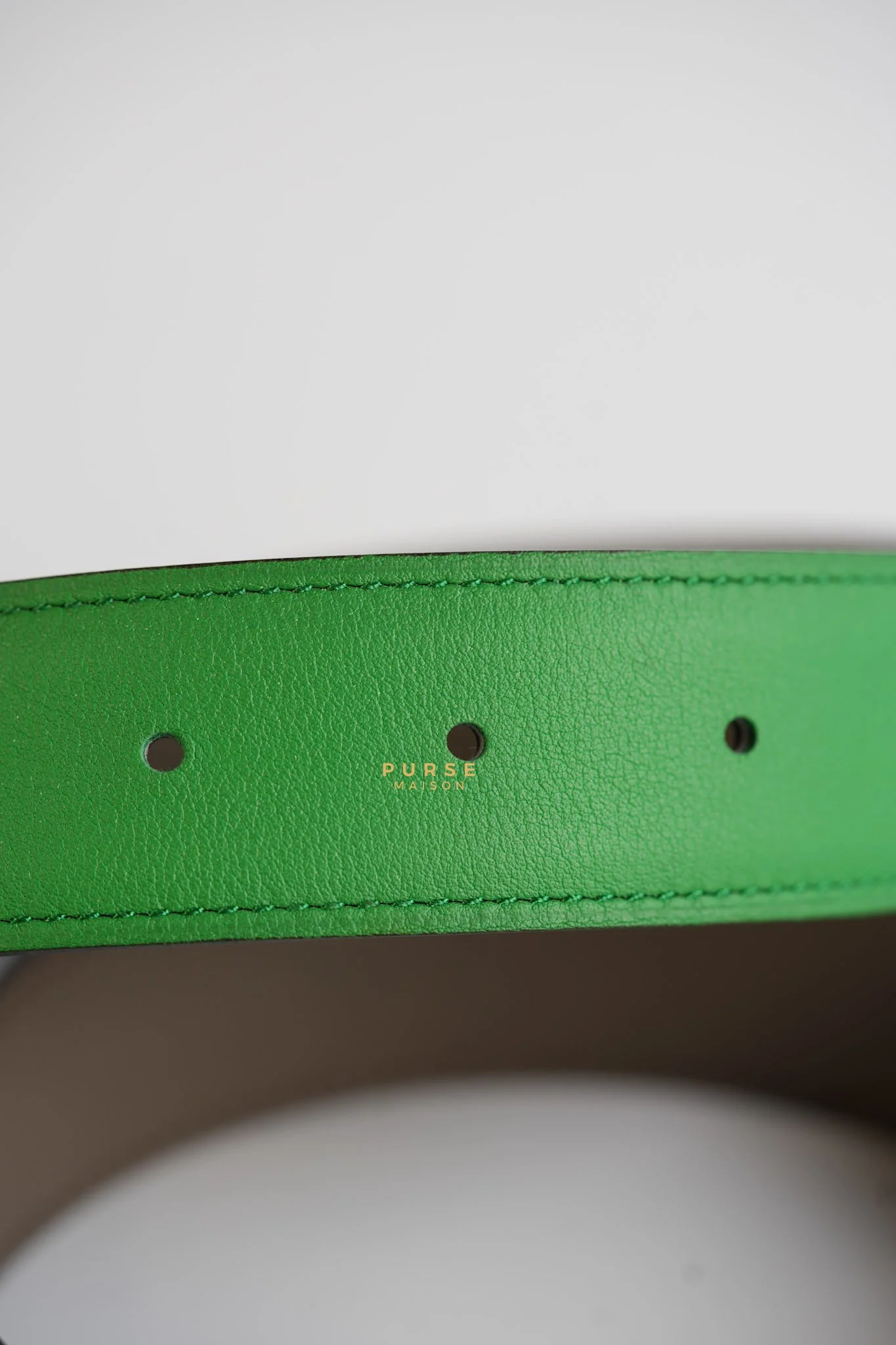 Hermes Constance Belt with Smile H Palladium Buckle & Reversible Leather Strap (Etoupe/Vert) (85) - Image 6