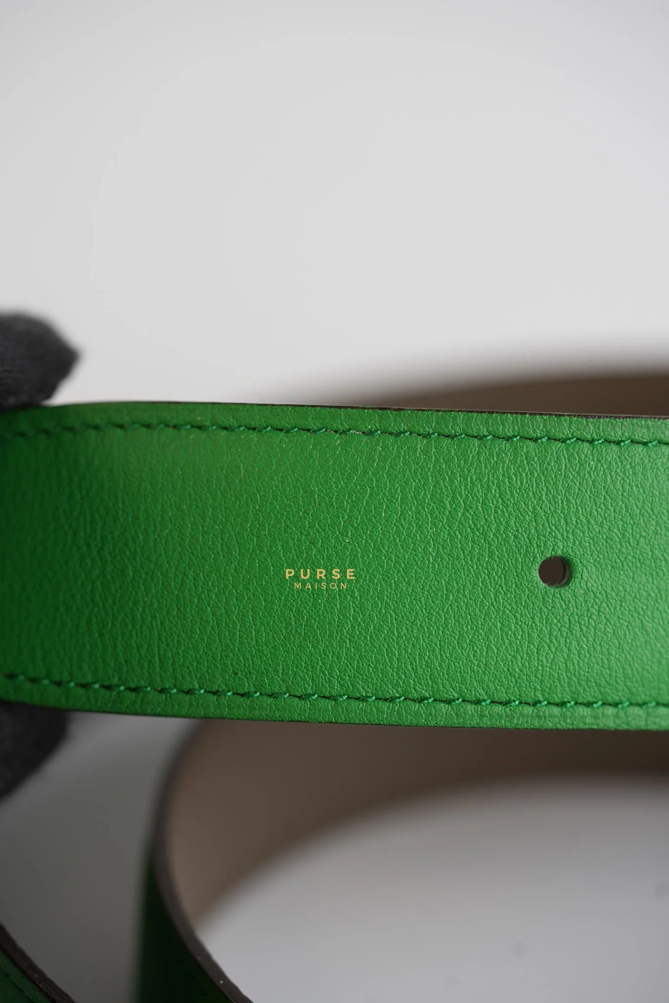 Hermes Constance Belt with Smile H Palladium Buckle & Reversible Leather Strap (Etoupe/Vert) (85) - Image 7