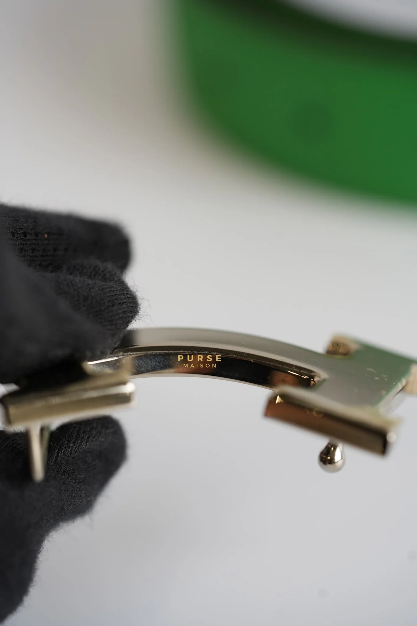 Hermes Constance Belt with Smile H Palladium Buckle & Reversible Leather Strap (Etoupe/Vert) (85) - Image 9