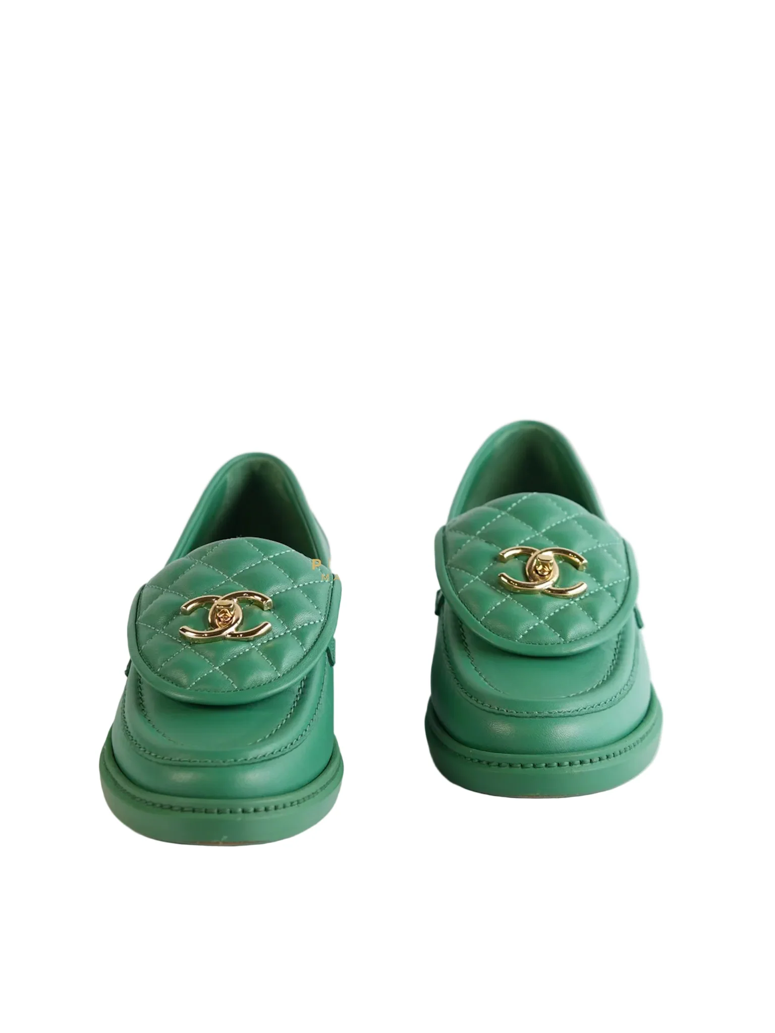 Chanel Turnlock Loafers Green Lambskin Size 37 EU (23cm) - Image 2