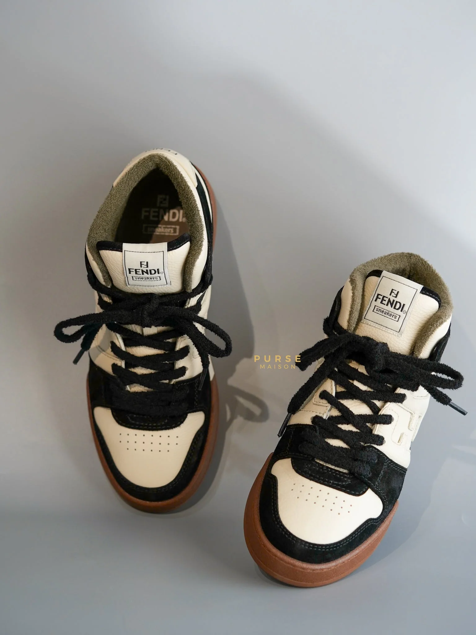 Fendi Match Mid Cut White Leather Sneakers - Image 2