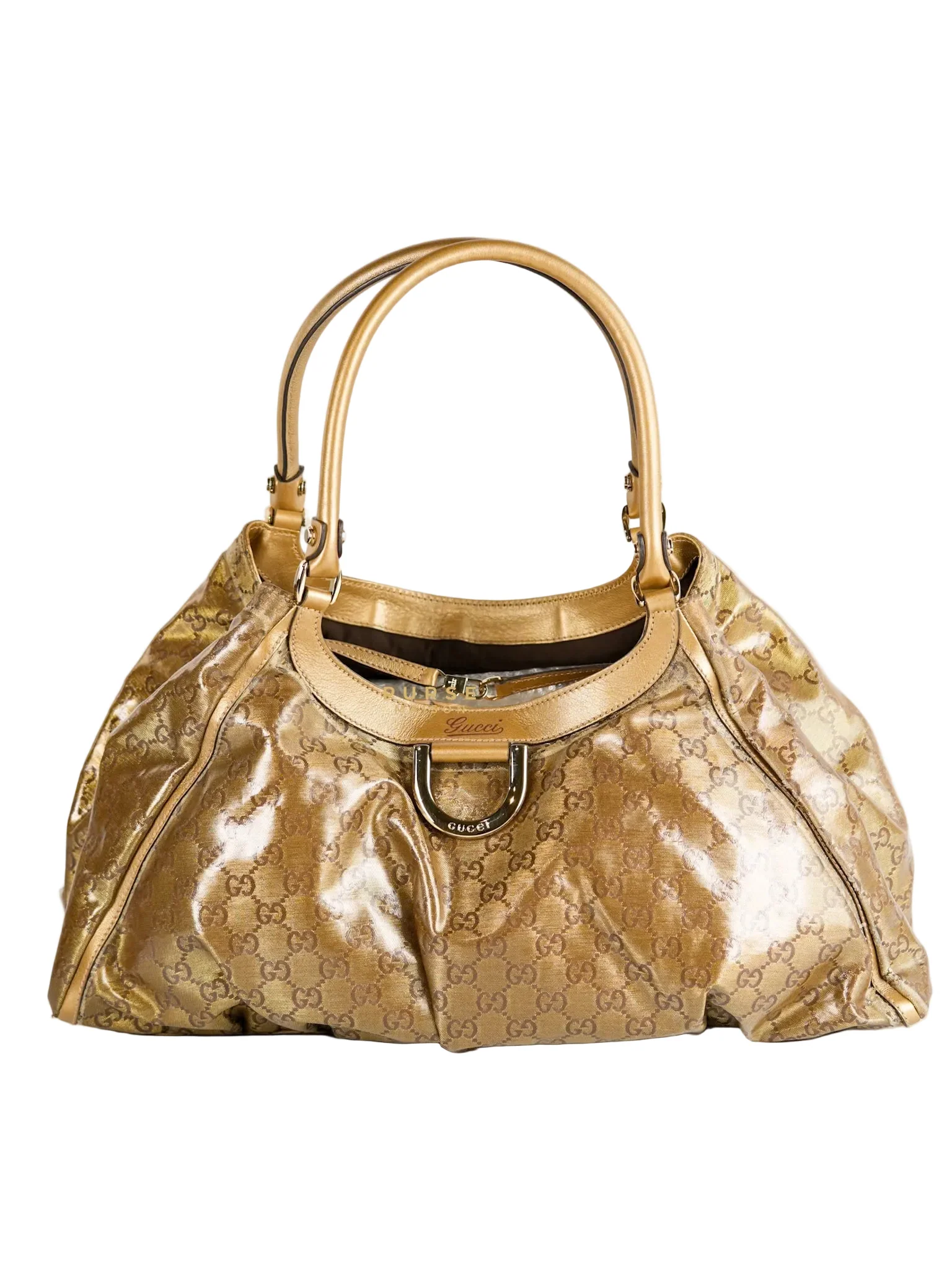 Gucci D-ring Tote Bag in Metallic Gold Canvas