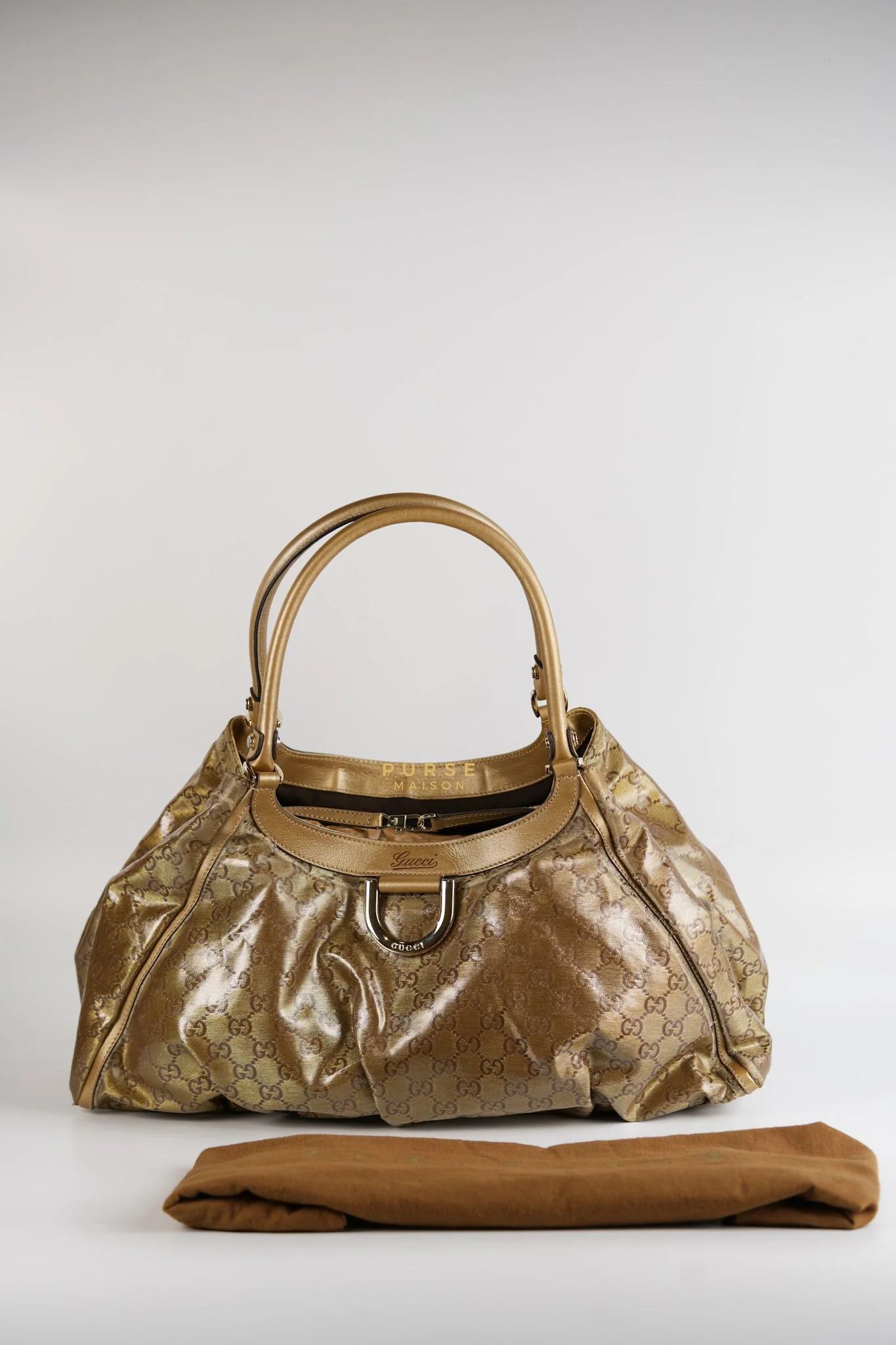 Gucci D-ring Tote Bag in Metallic Gold Canvas - Image 37