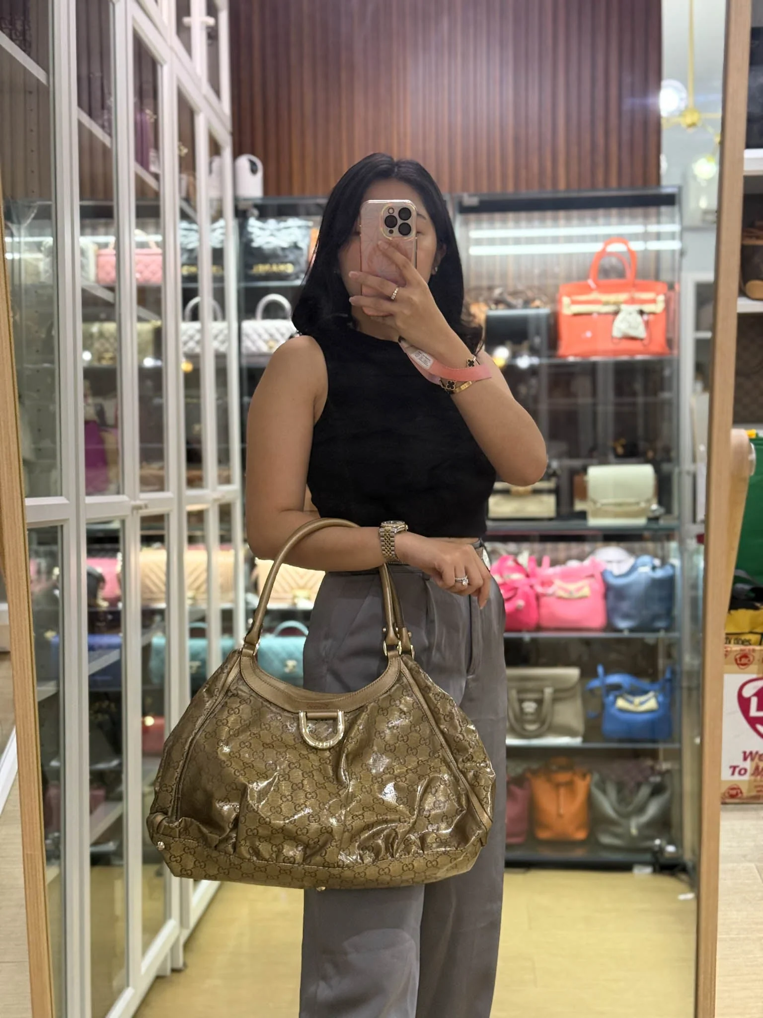 Gucci D-ring Tote Bag in Metallic Gold Canvas - Image 38