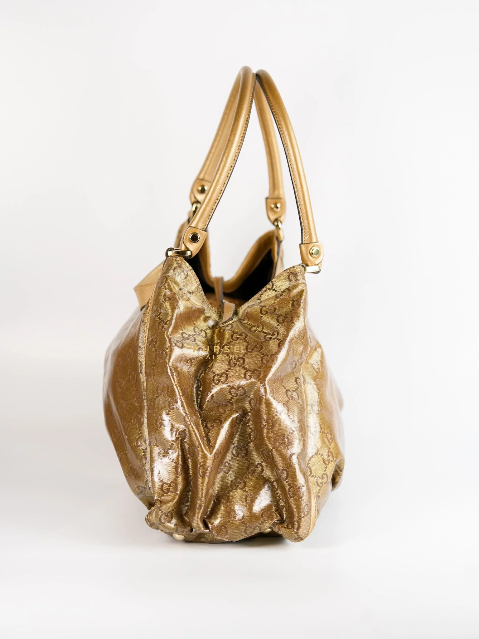 Gucci D-ring Tote Bag in Metallic Gold Canvas - Image 5
