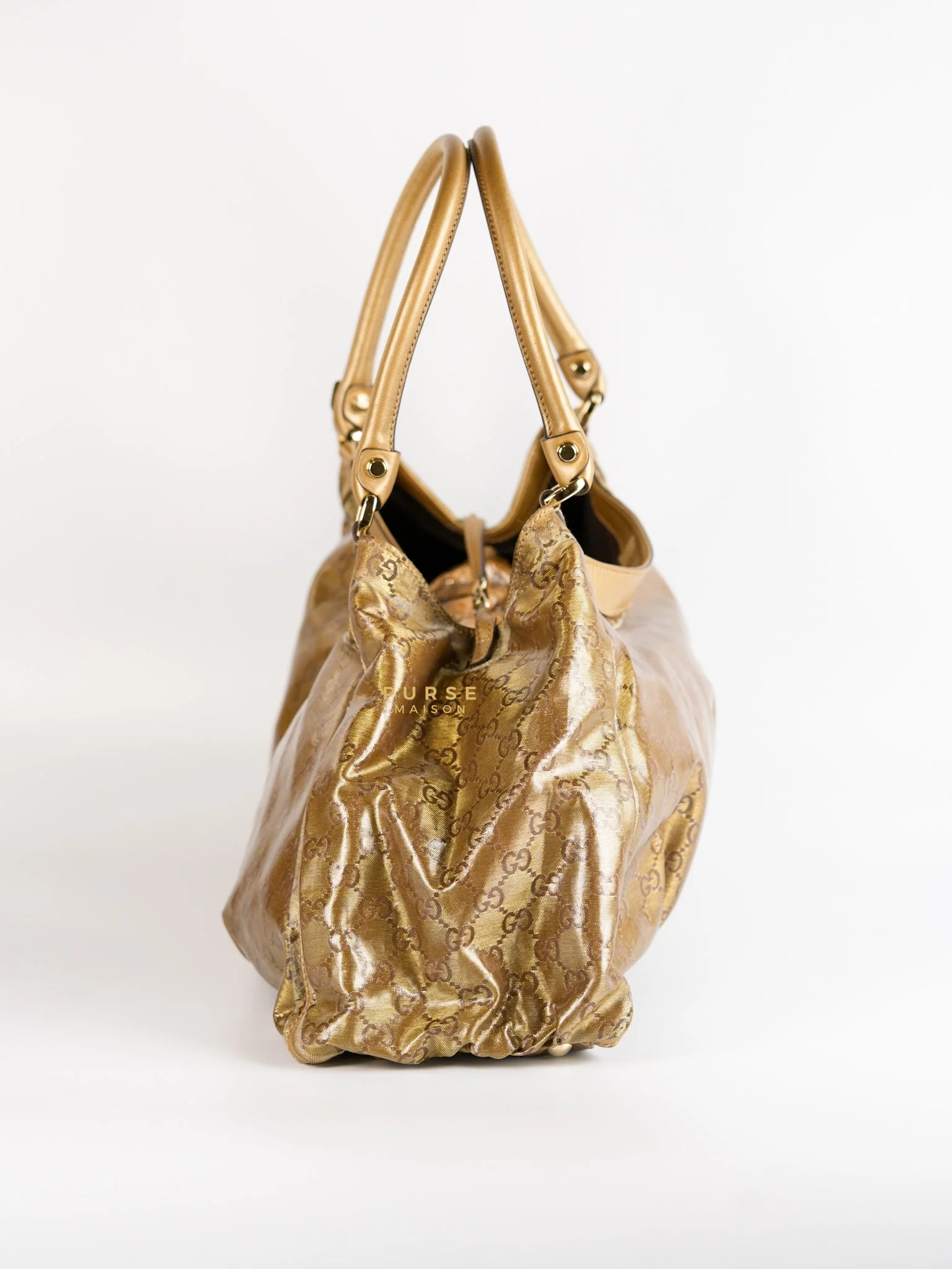 Gucci D-ring Tote Bag in Metallic Gold Canvas - Image 6