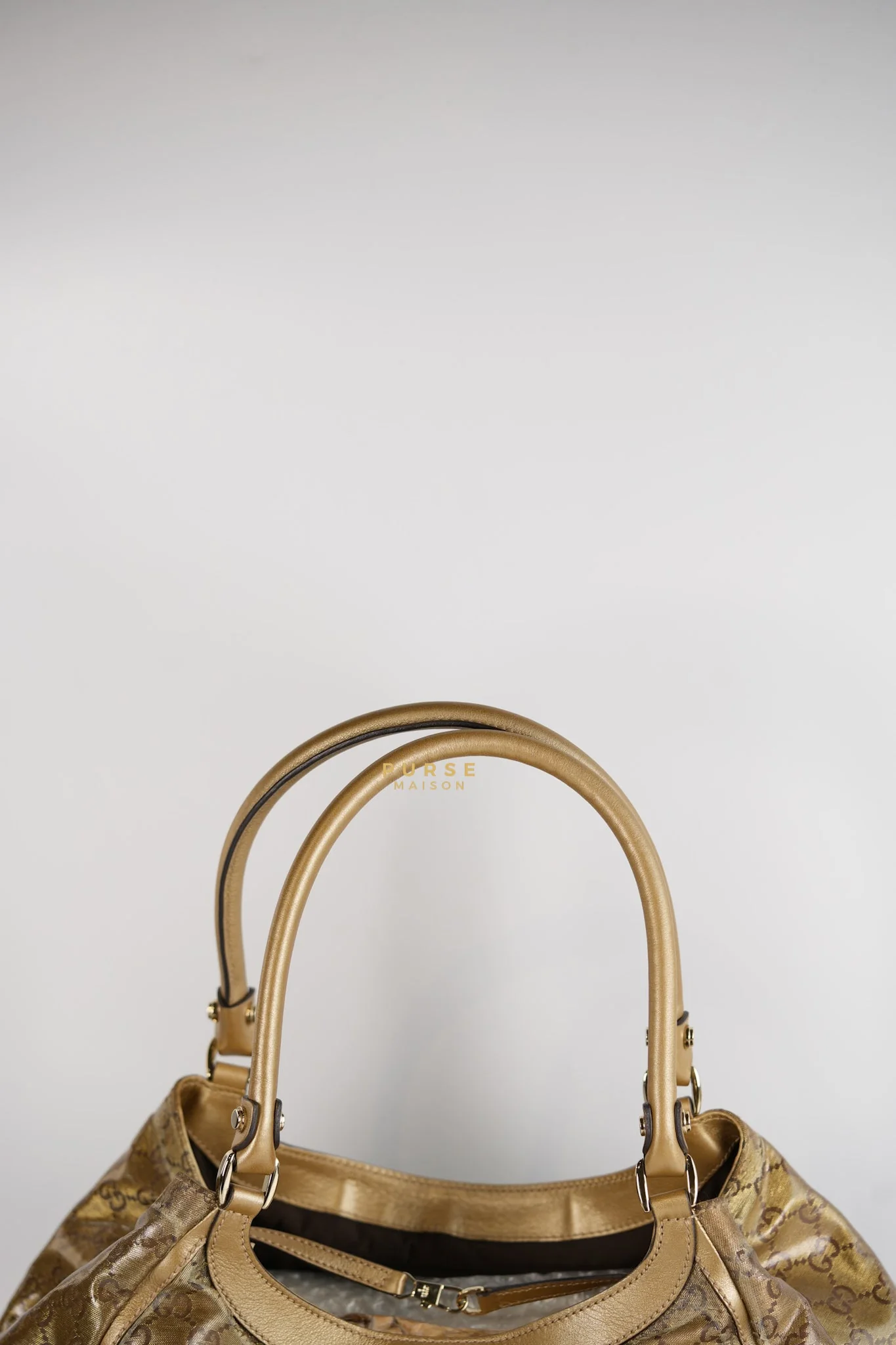 Gucci D-ring Tote Bag in Metallic Gold Canvas - Image 8