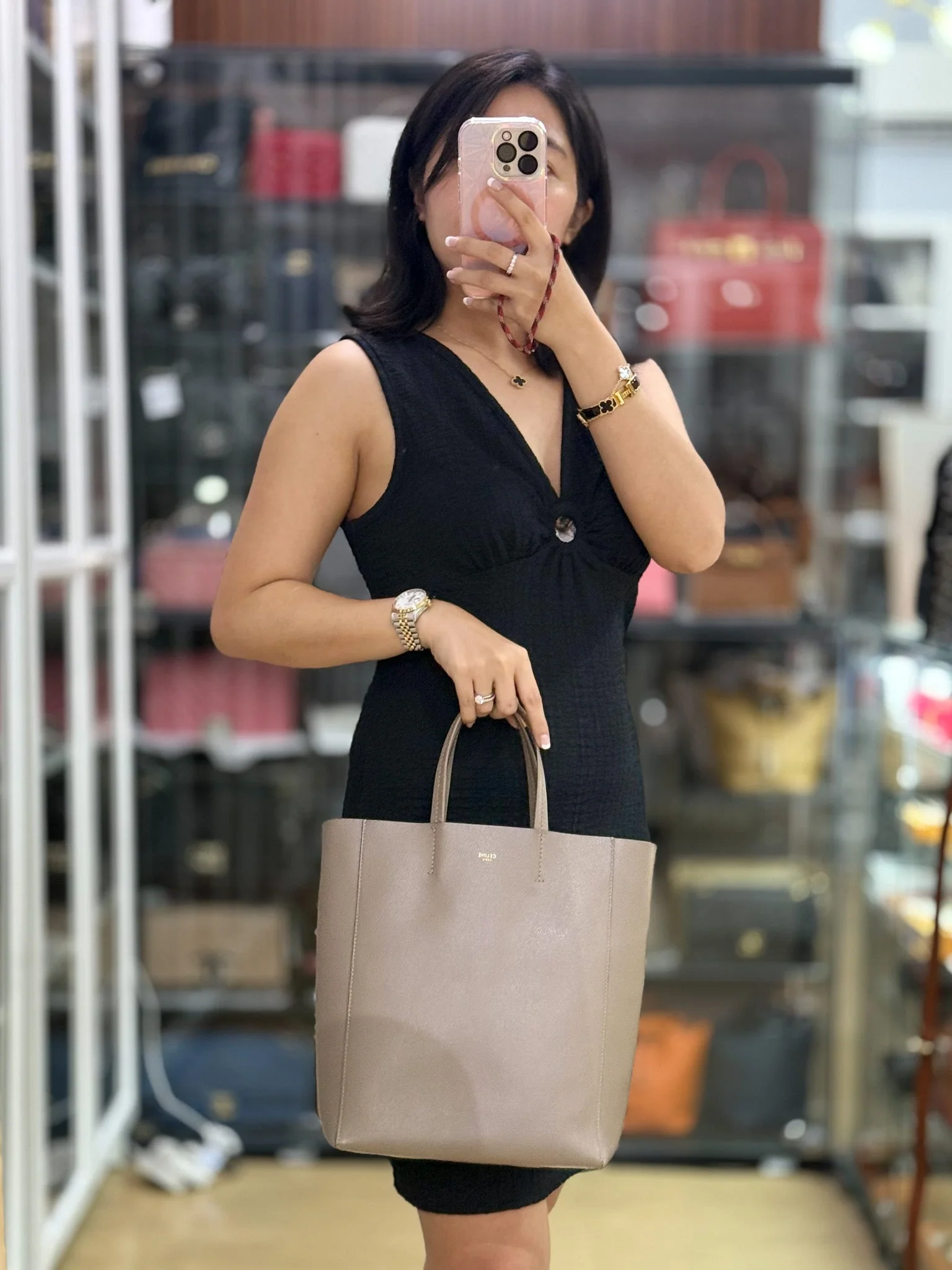Celine Vertical Cabas Tote Bag in Dark Beige Grained Calfskin - Image 31