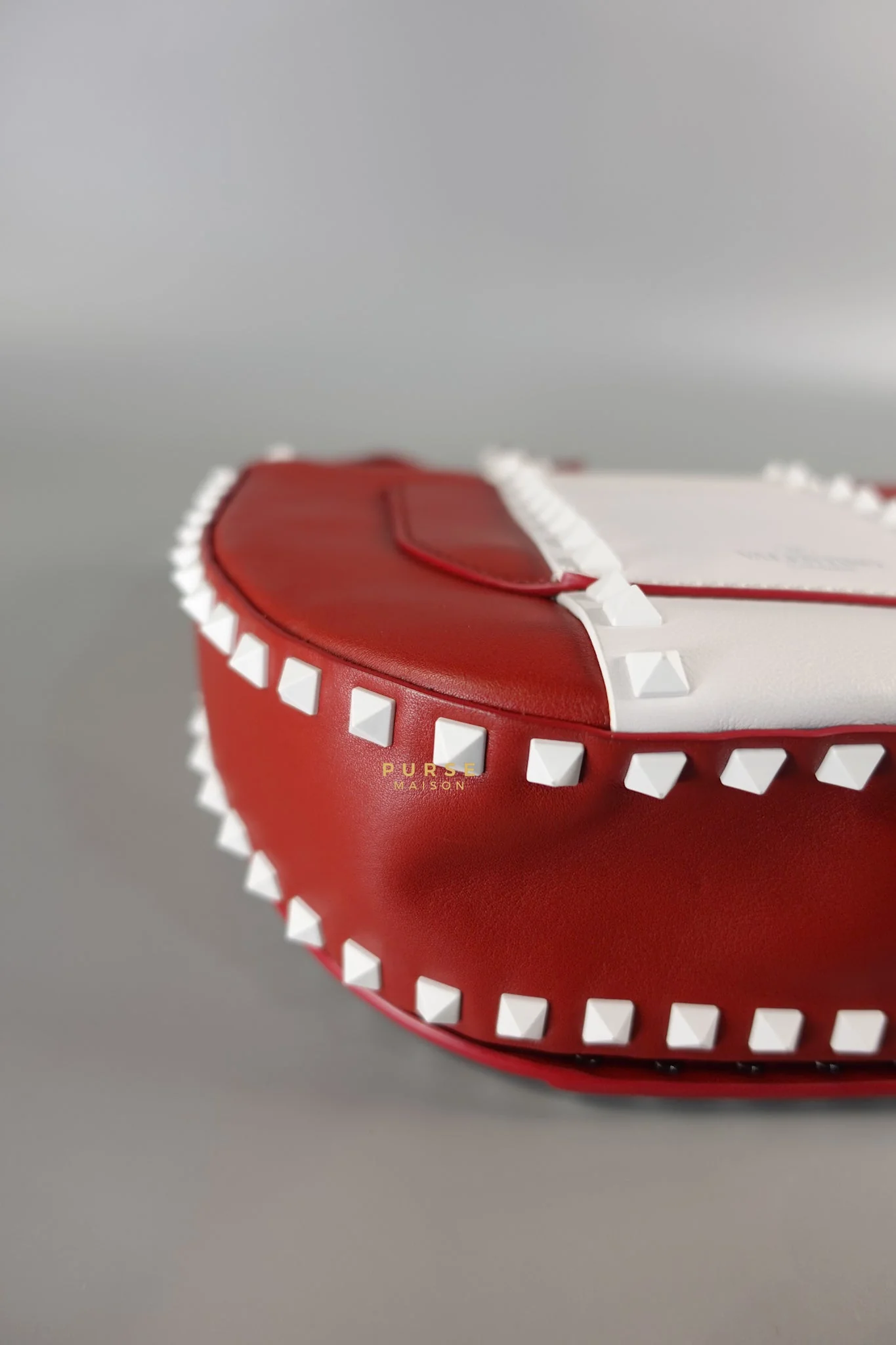 Valentino Rockstud Halfmoon Saddle in Red/White Vitello Colorblock Bag - Image 11