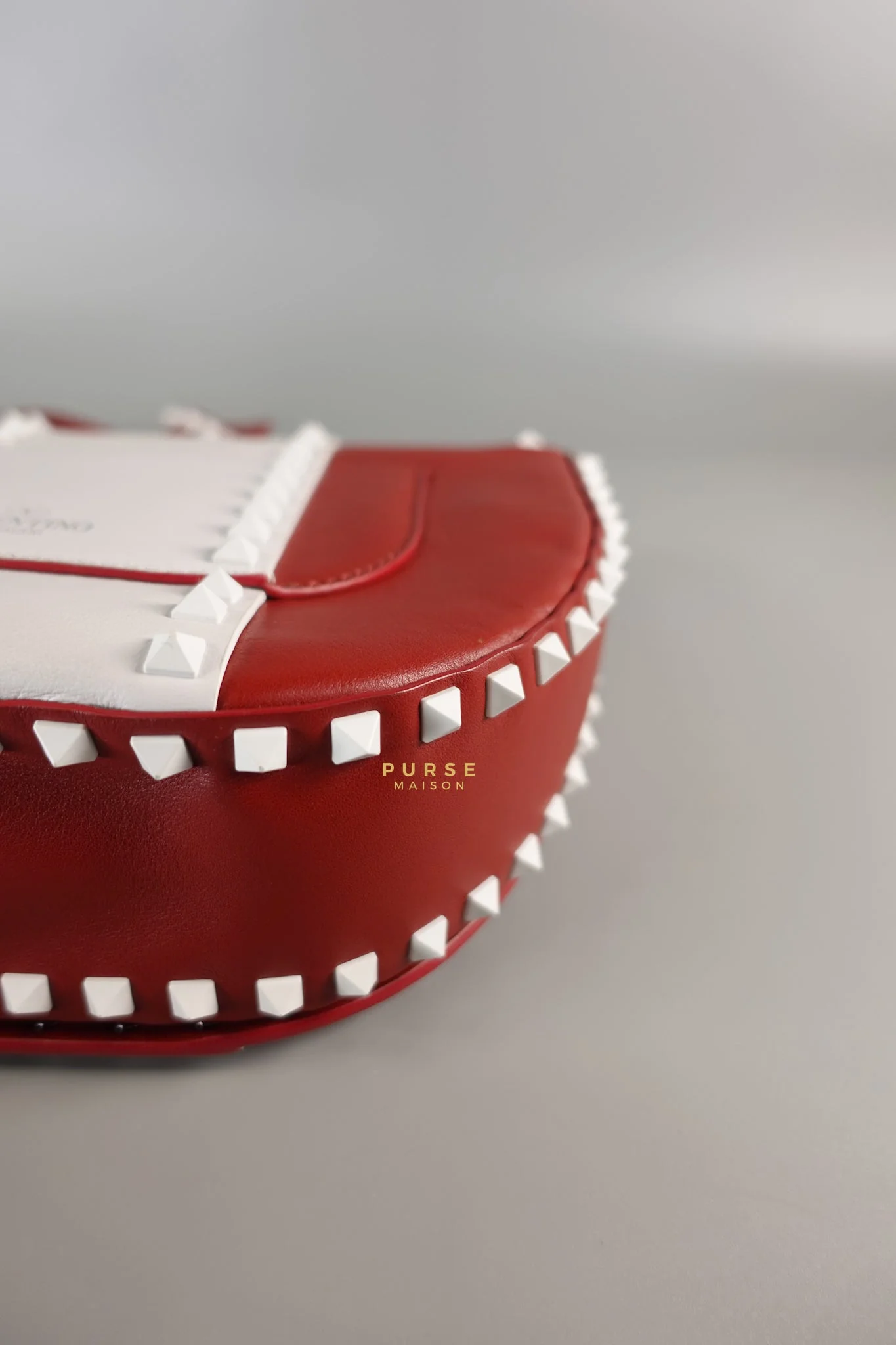 Valentino Rockstud Halfmoon Saddle in Red/White Vitello Colorblock Bag - Image 12