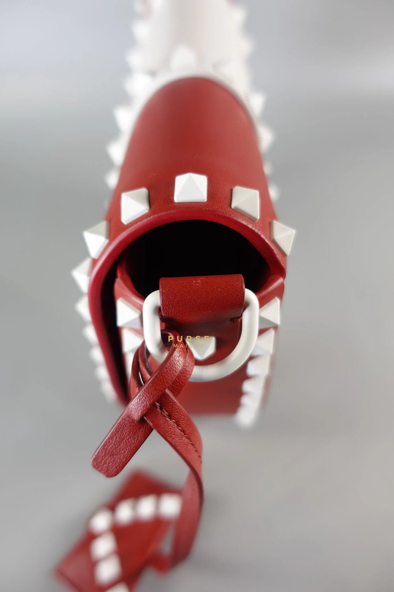Valentino Rockstud Halfmoon Saddle in Red/White Vitello Colorblock Bag - Image 13