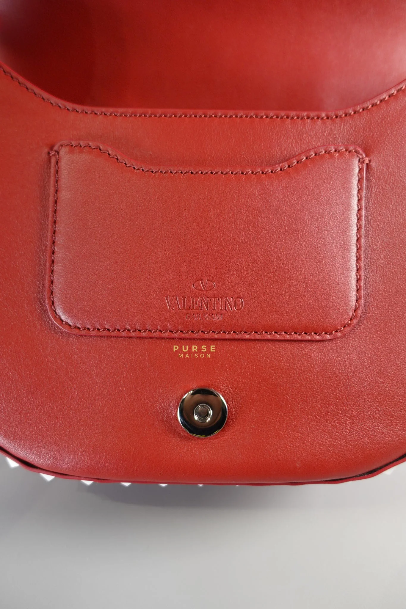 Valentino Rockstud Halfmoon Saddle in Red/White Vitello Colorblock Bag - Image 18