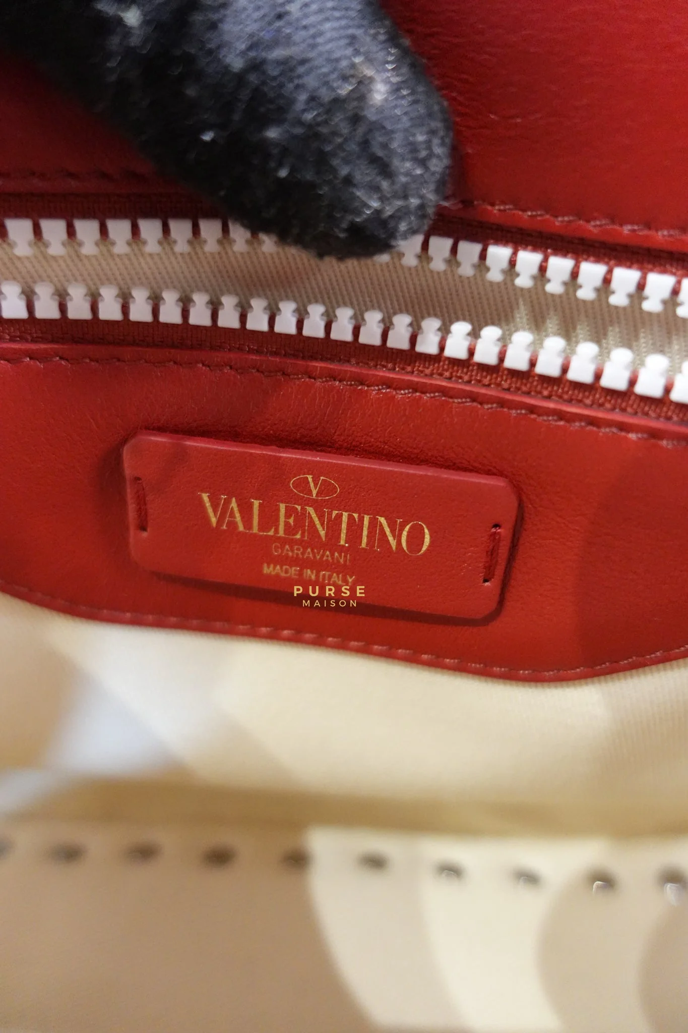 Valentino Rockstud Halfmoon Saddle in Red/White Vitello Colorblock Bag - Image 22