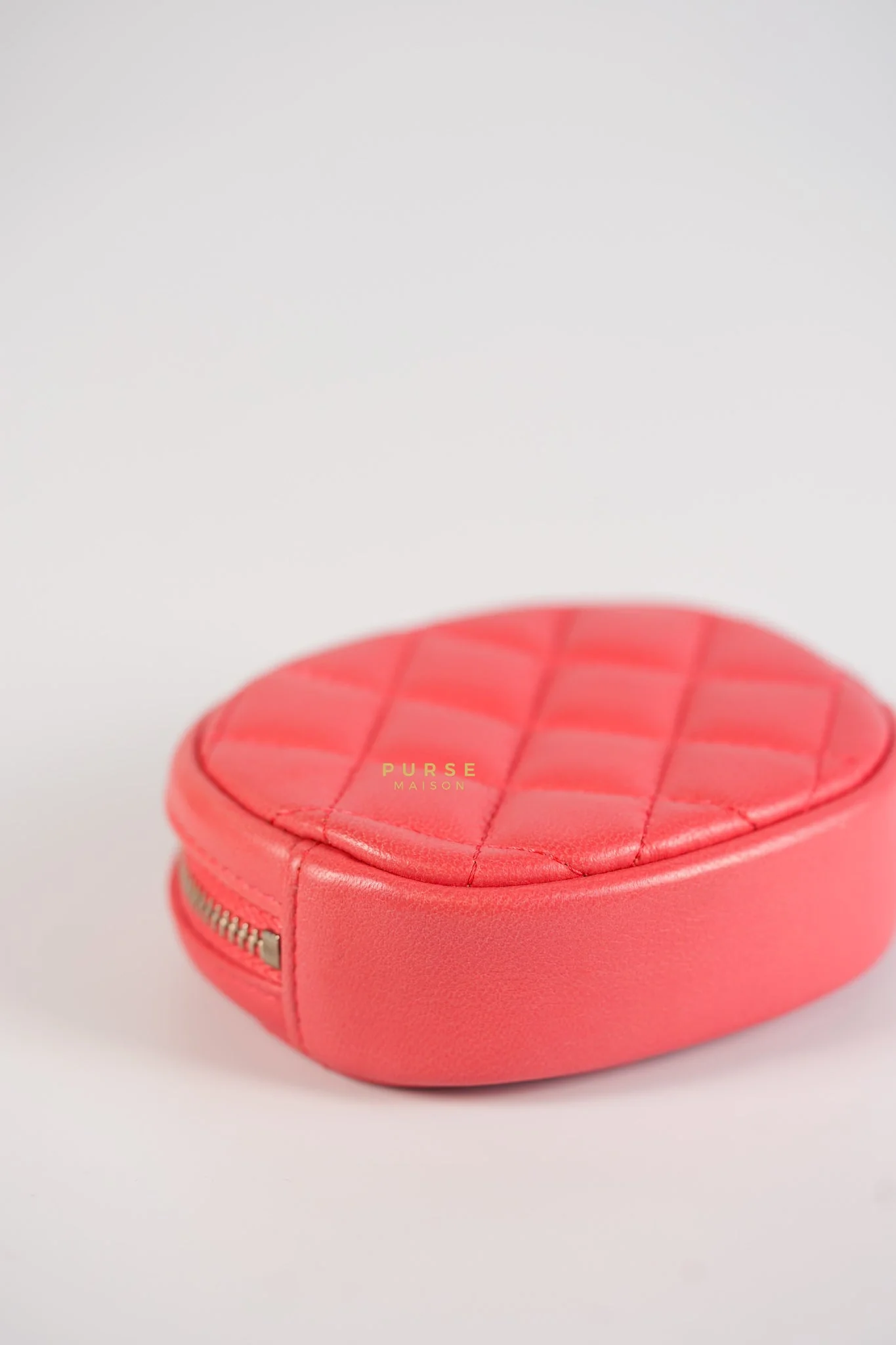 Chanel Round Coin Purse in Coral Lambskin Leather & Silver Hardware Series 27 - Image 11