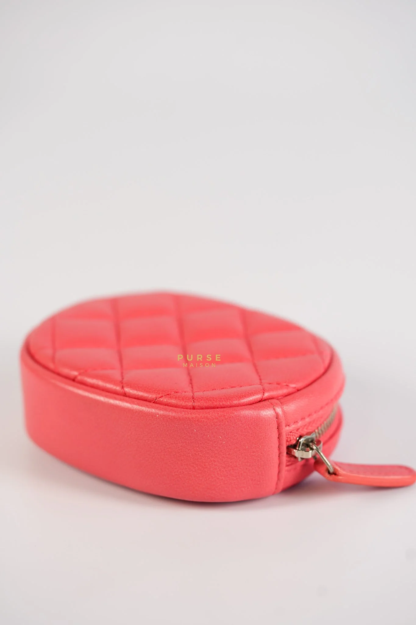 Chanel Round Coin Purse in Coral Lambskin Leather & Silver Hardware Series 27 - Image 12