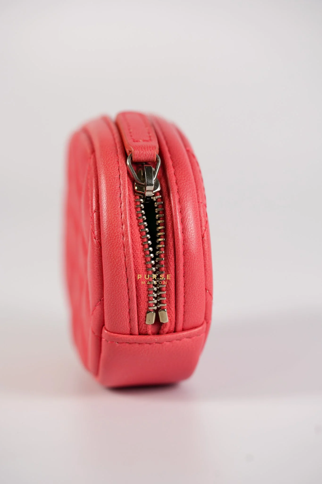 Chanel Round Coin Purse in Coral Lambskin Leather & Silver Hardware Series 27 - Image 13