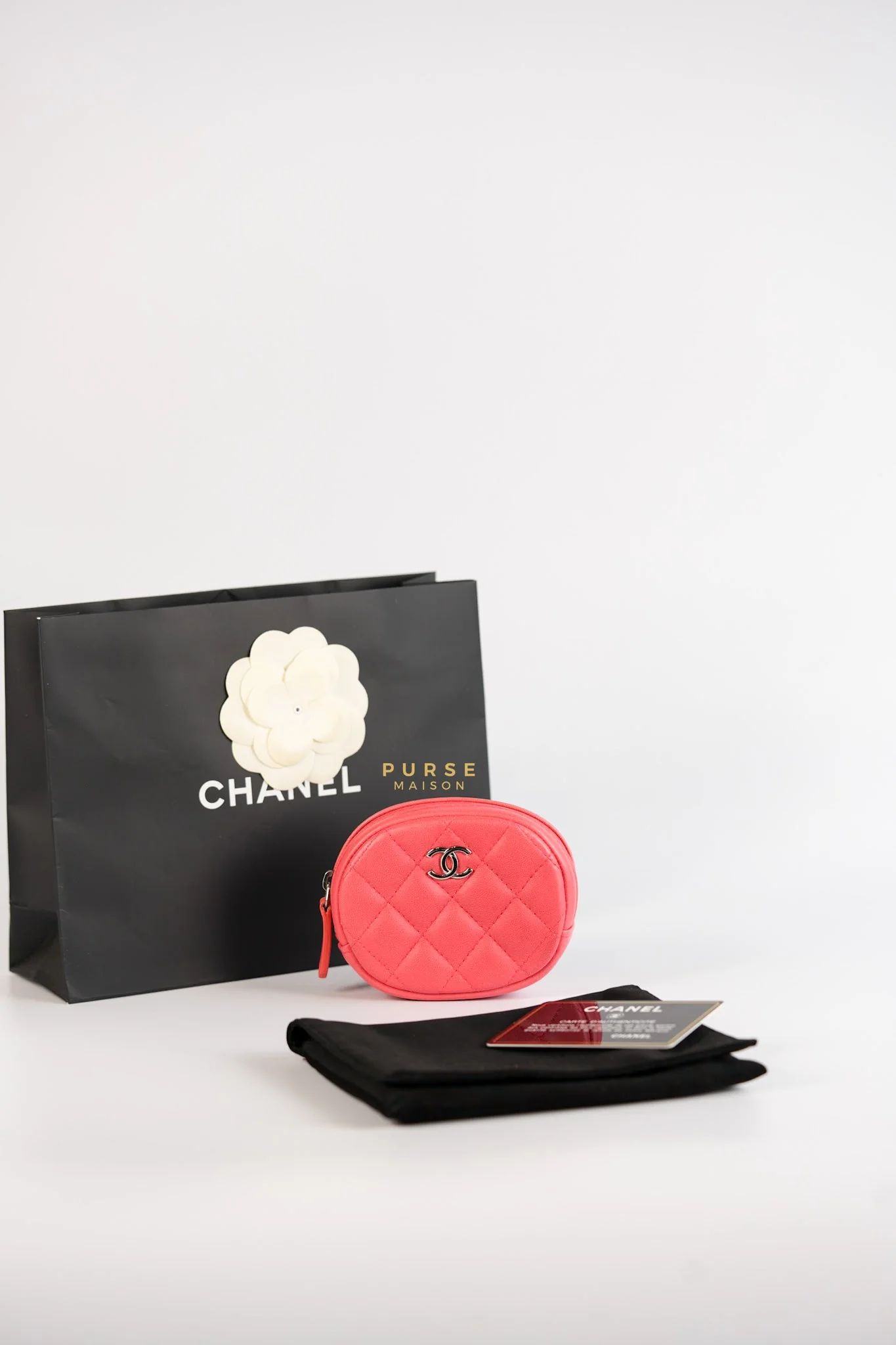 Chanel Round Coin Purse in Coral Lambskin Leather & Silver Hardware Series 27 - Image 18