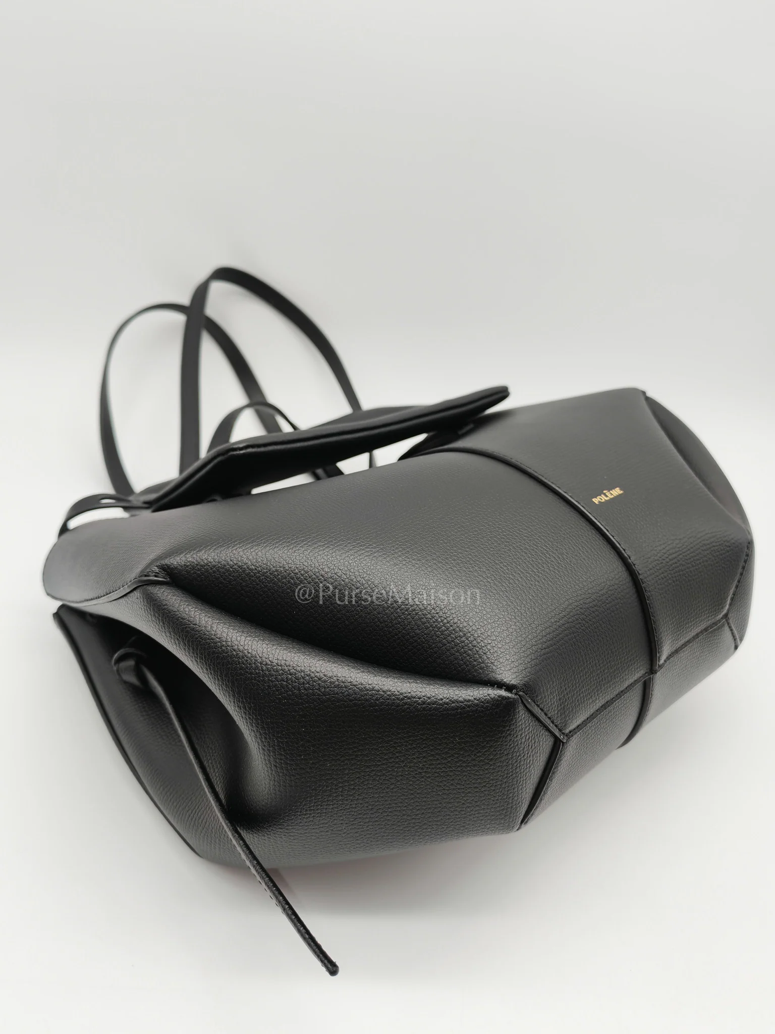 Polene Cyme Mini in Black Graine Leather and Black Stitiching Tote Bag - Image 7