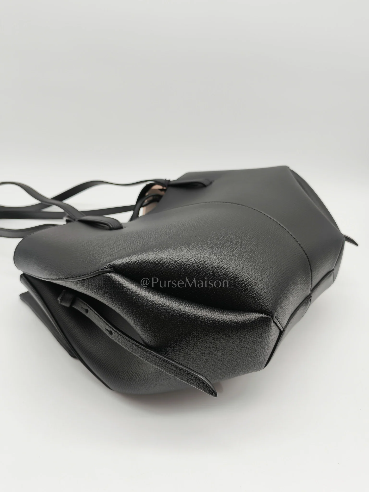 Polene Cyme Mini in Black Graine Leather and Black Stitiching Tote Bag - Image 9