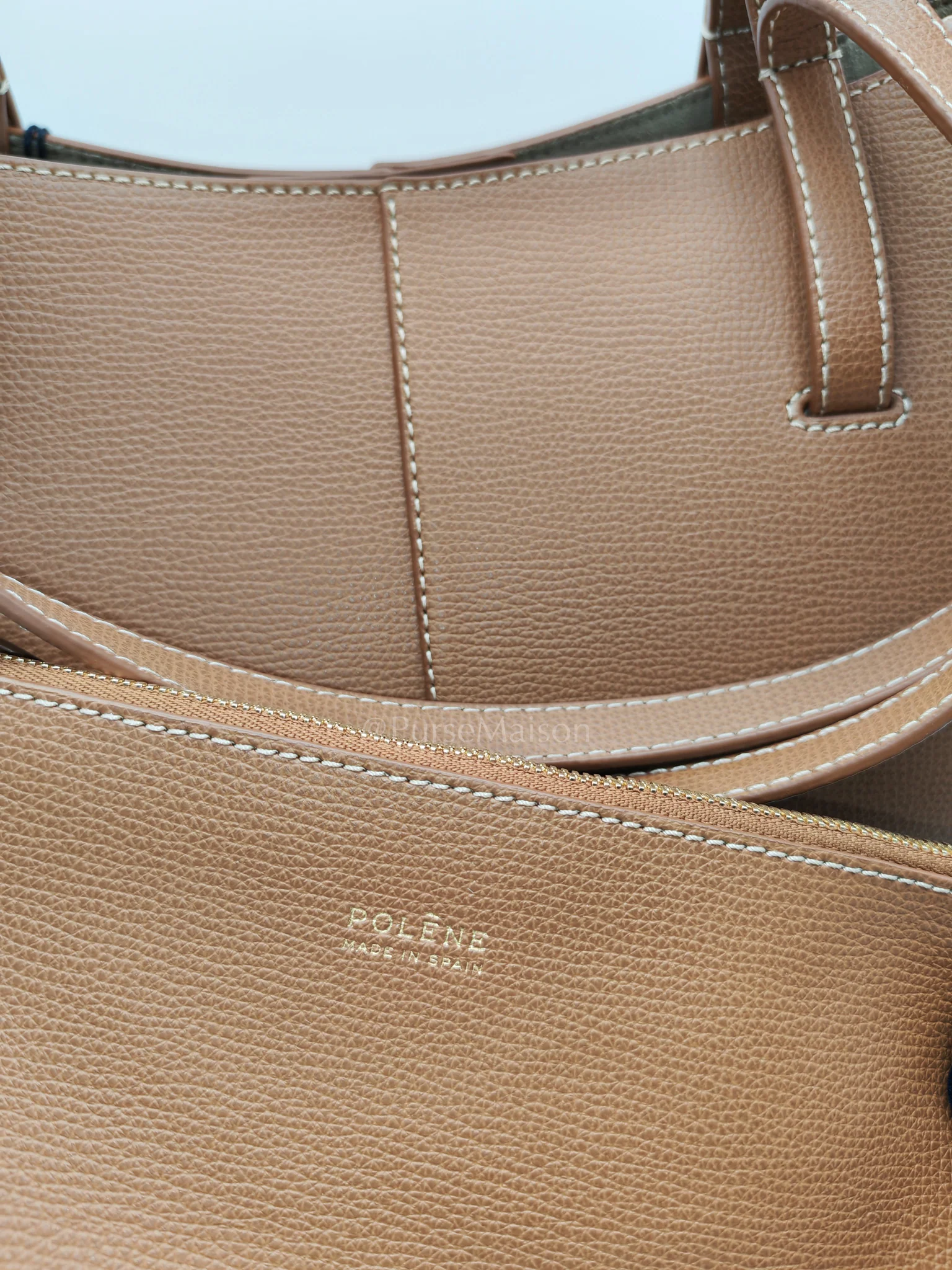 Polene Cyme Mini in Camel Graine Leather Tote Bag - Image 15