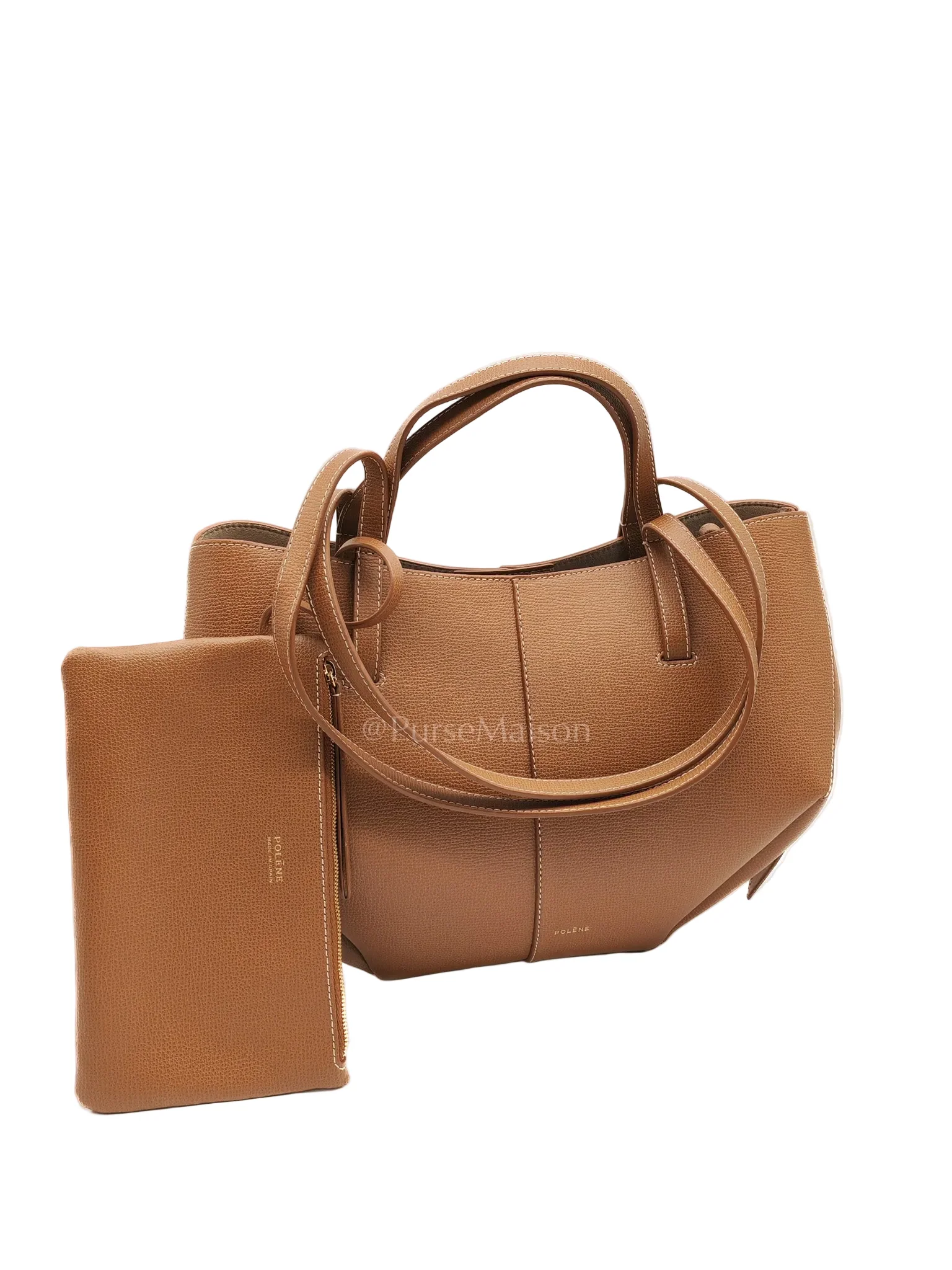 Polene Cyme Mini in Camel Graine Leather Tote Bag - Image 2