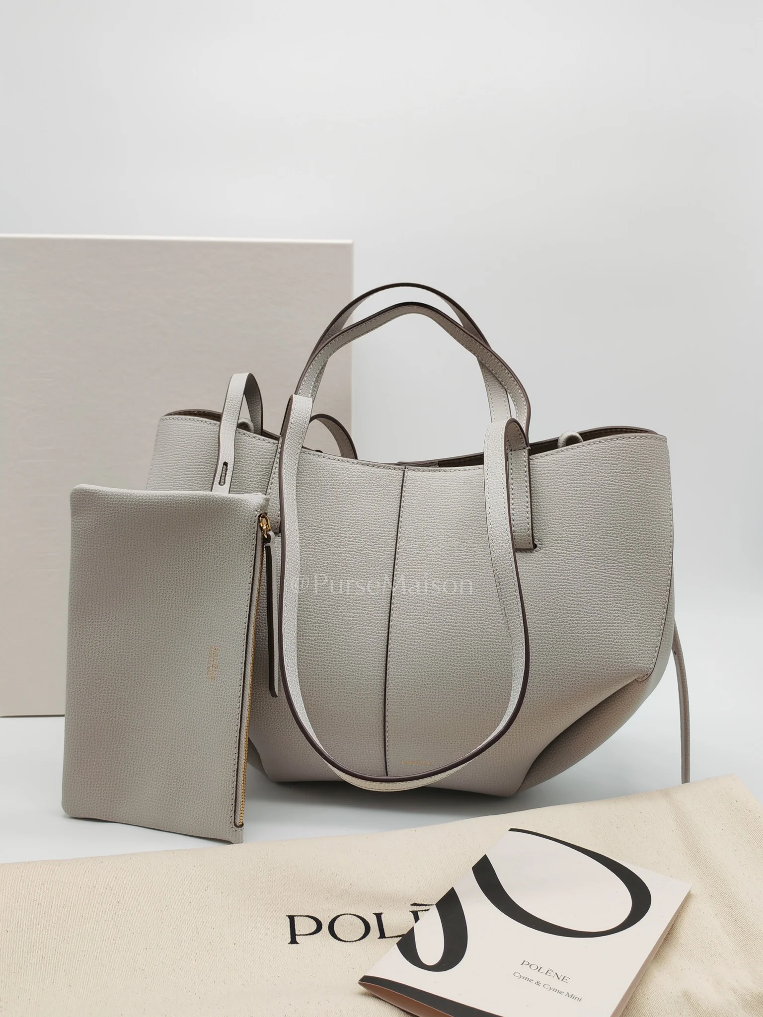 Polene Cyme Mini in Mist Graine Leather Tote Bag - Image 24