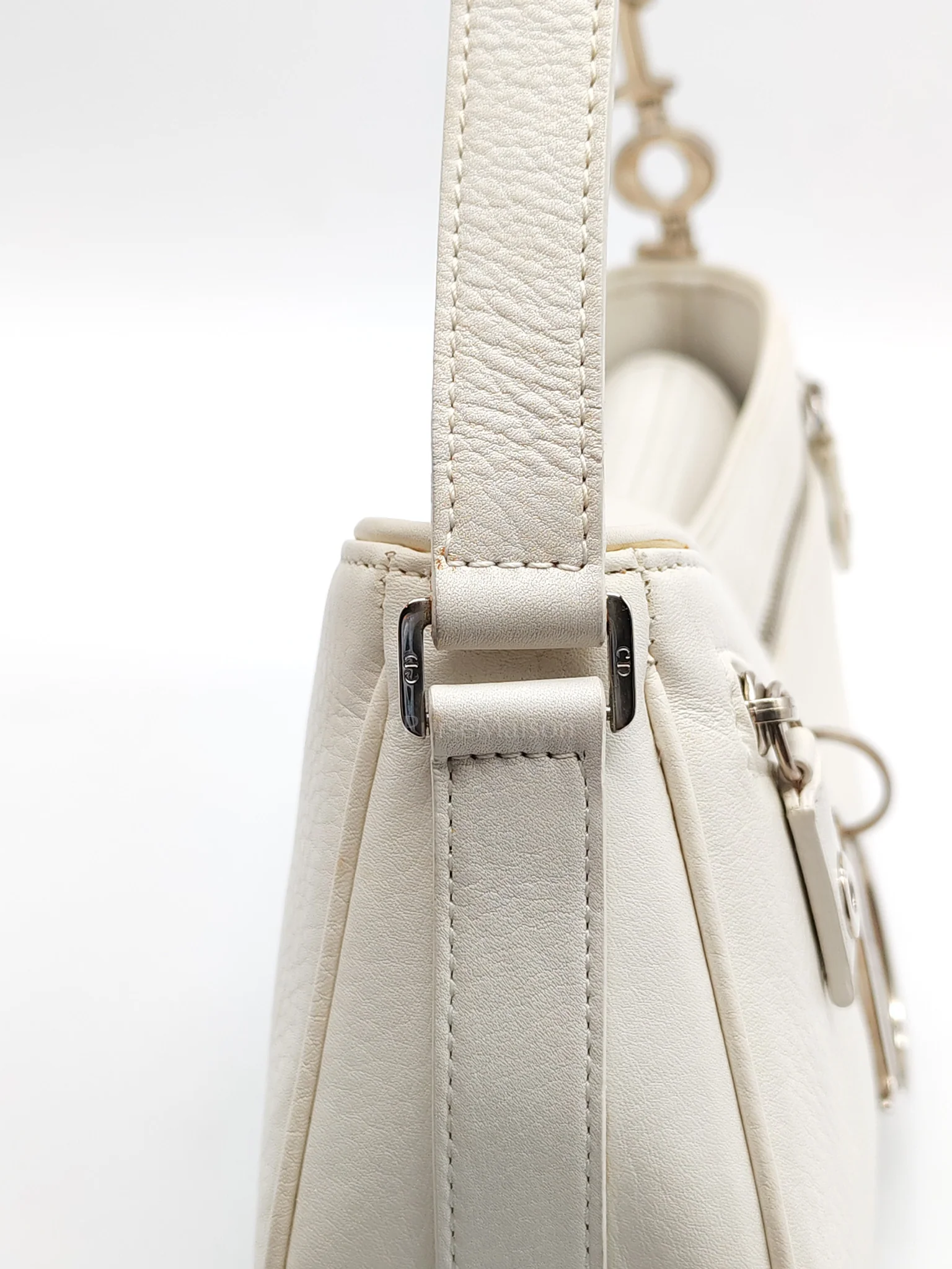 Christian Dior D Charm Pochette Shoulder Bag in White & Silver Hardware - Image 16