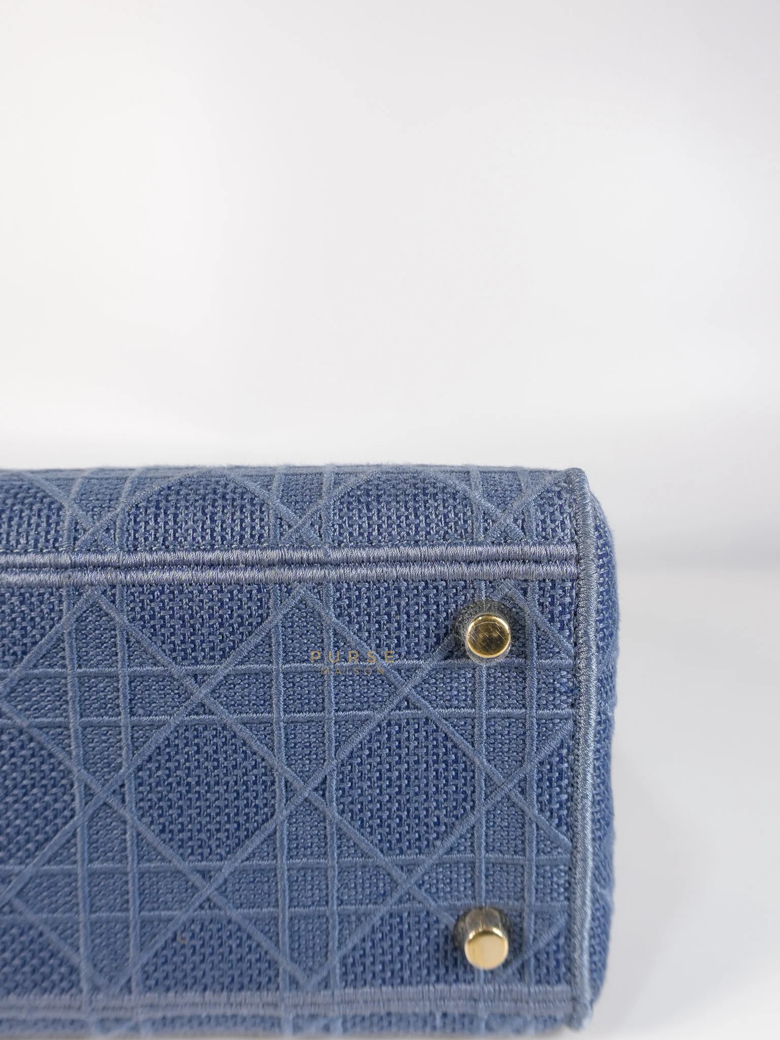 Christian Dior Lady Dior D-Lite Blue Medium Embroidered Cannage Quilt Canvas - Image 12