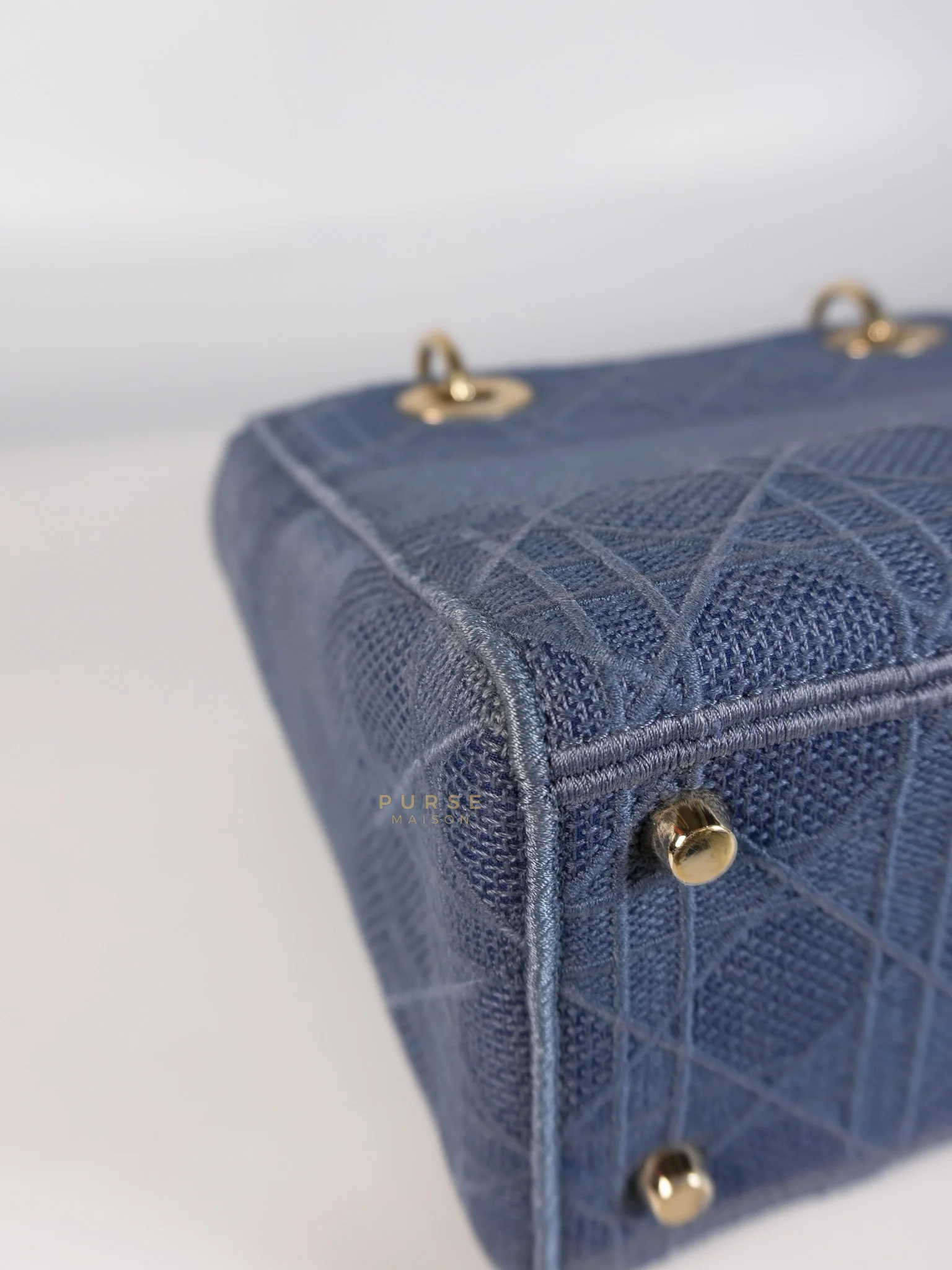 Christian Dior Lady Dior D-Lite Blue Medium Embroidered Cannage Quilt Canvas - Image 13