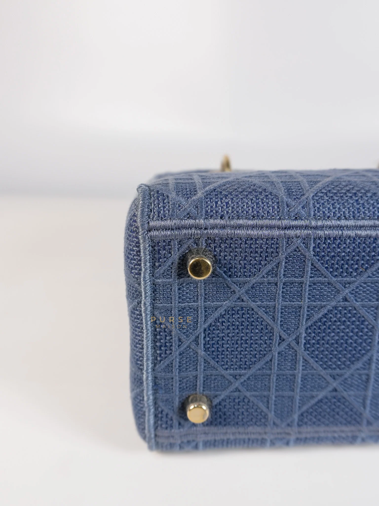 Christian Dior Lady Dior D-Lite Blue Medium Embroidered Cannage Quilt Canvas - Image 14