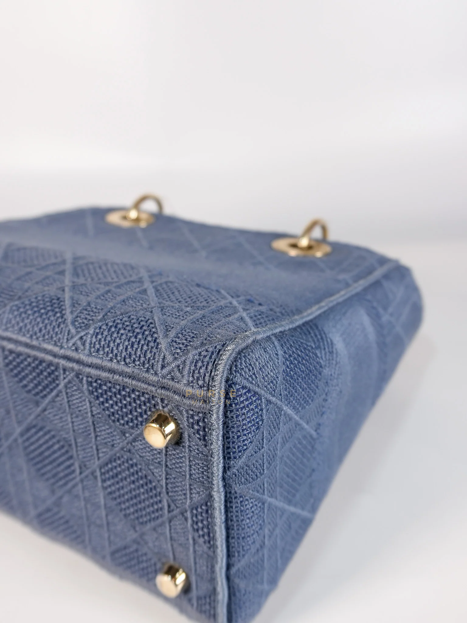 Christian Dior Lady Dior D-Lite Blue Medium Embroidered Cannage Quilt Canvas - Image 15