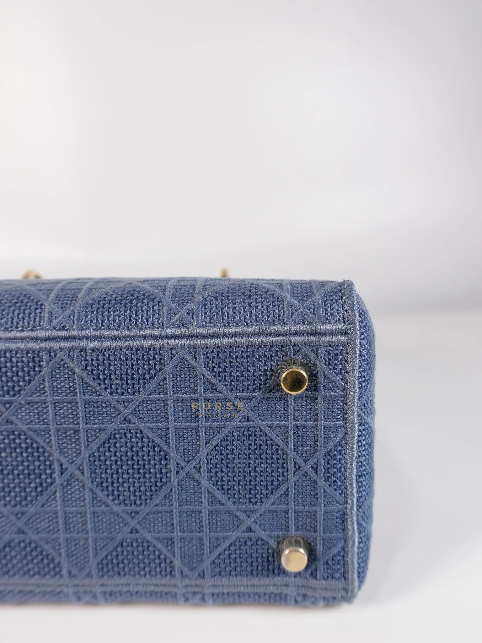 Christian Dior Lady Dior D-Lite Blue Medium Embroidered Cannage Quilt Canvas - Image 16