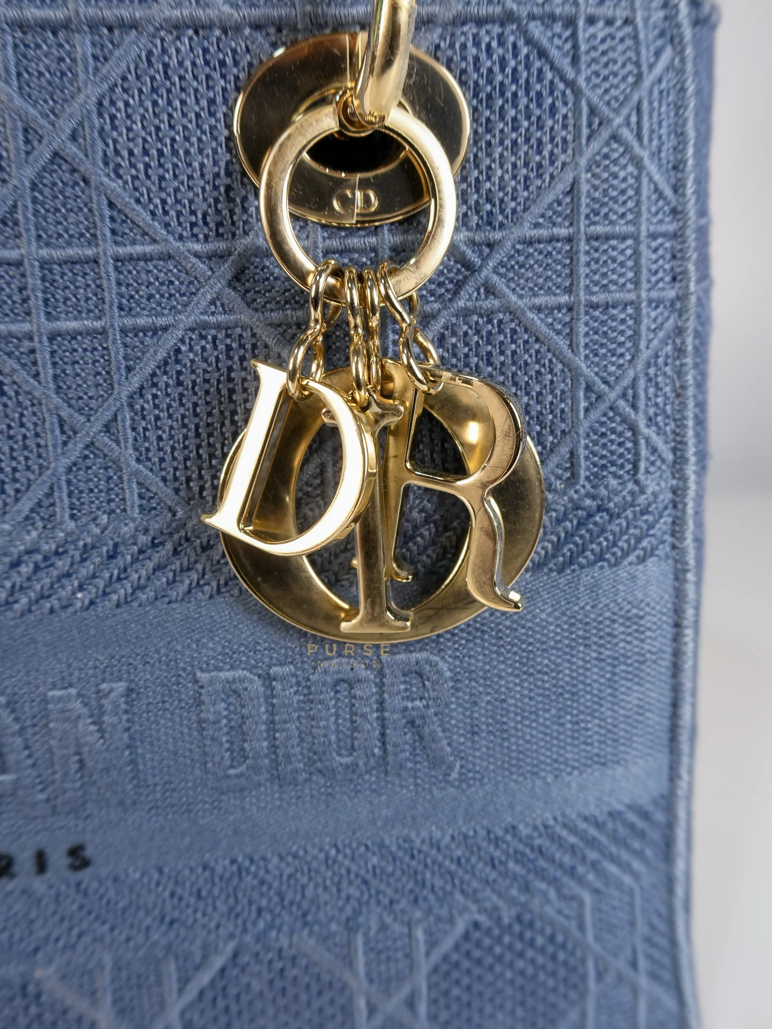 Christian Dior Lady Dior D-Lite Blue Medium Embroidered Cannage Quilt Canvas - Image 17