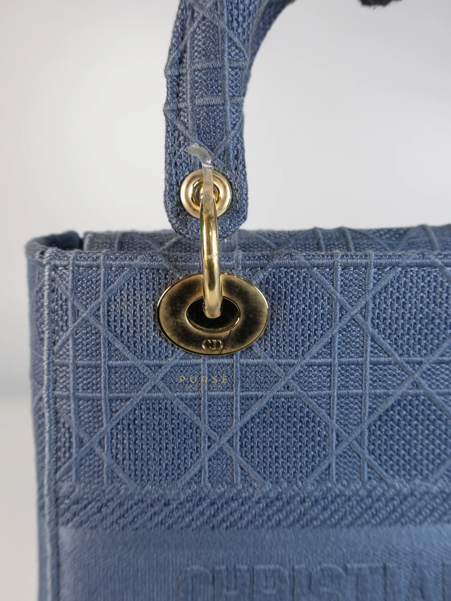 Christian Dior Lady Dior D-Lite Blue Medium Embroidered Cannage Quilt Canvas - Image 18