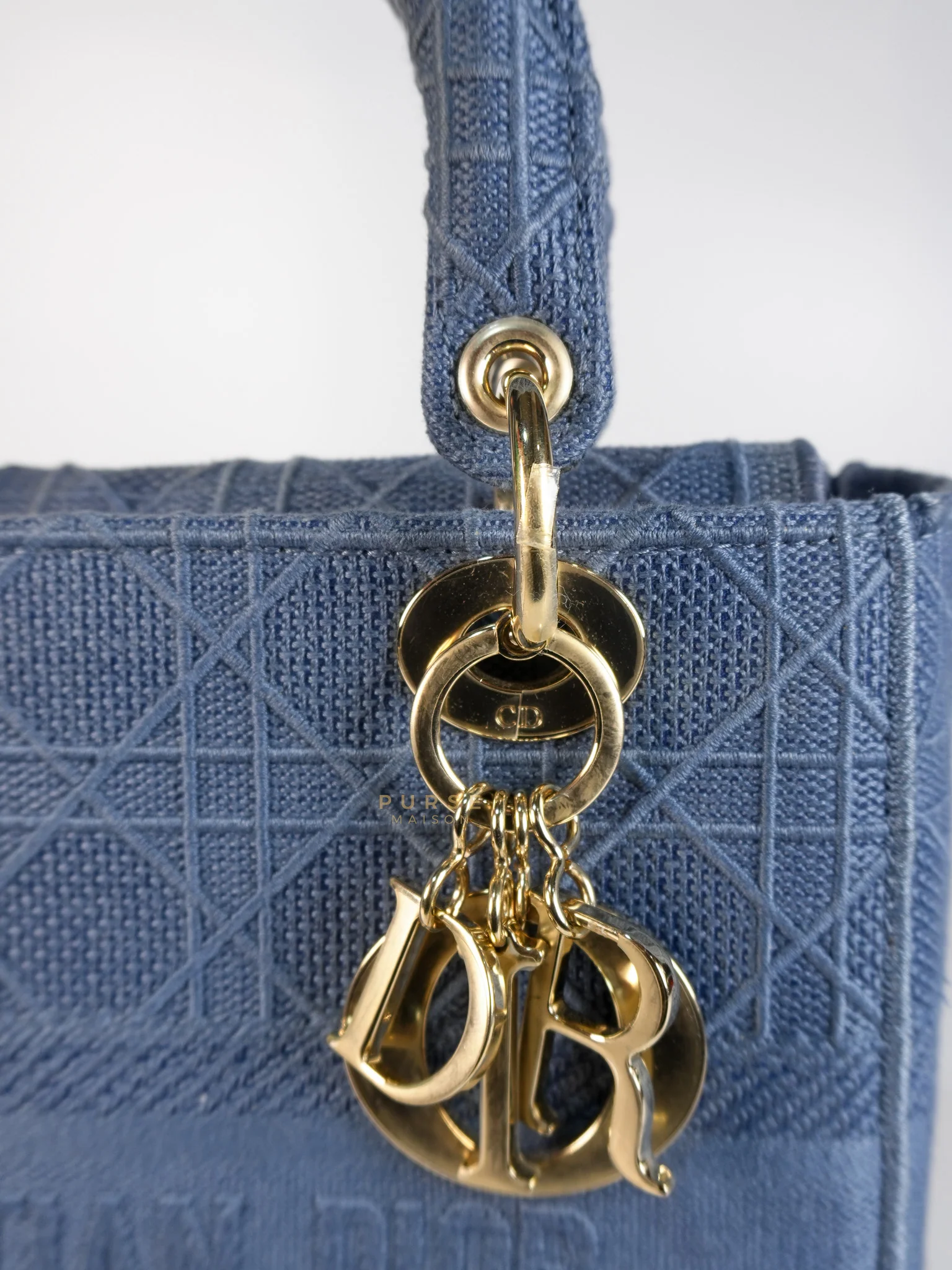 Christian Dior Lady Dior D-Lite Blue Medium Embroidered Cannage Quilt Canvas - Image 19