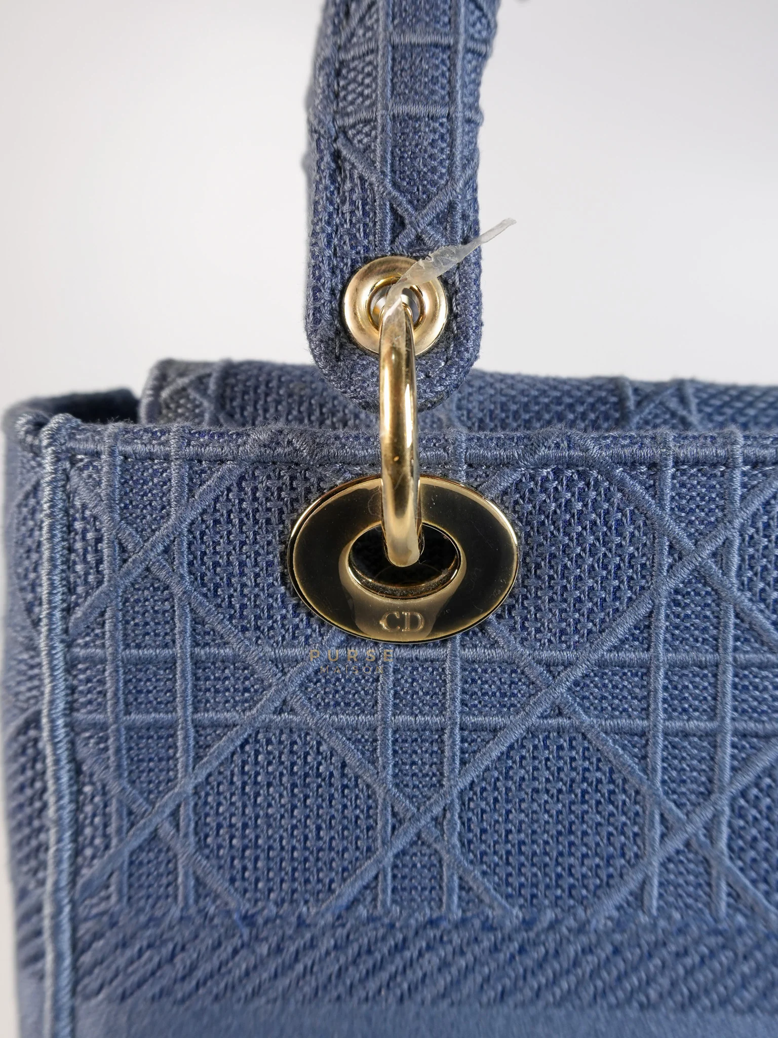 Christian Dior Lady Dior D-Lite Blue Medium Embroidered Cannage Quilt Canvas - Image 20