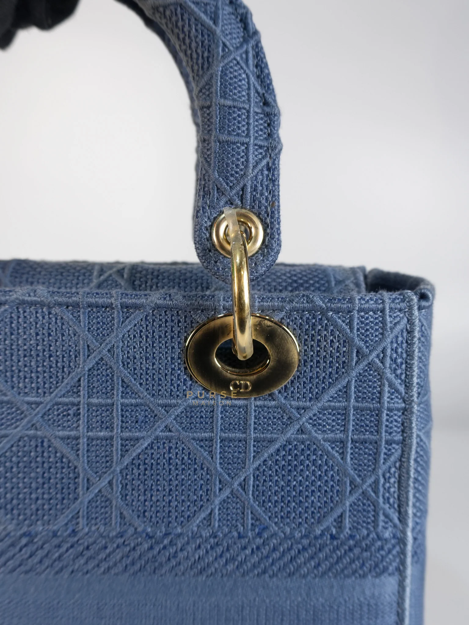 Christian Dior Lady Dior D-Lite Blue Medium Embroidered Cannage Quilt Canvas - Image 21