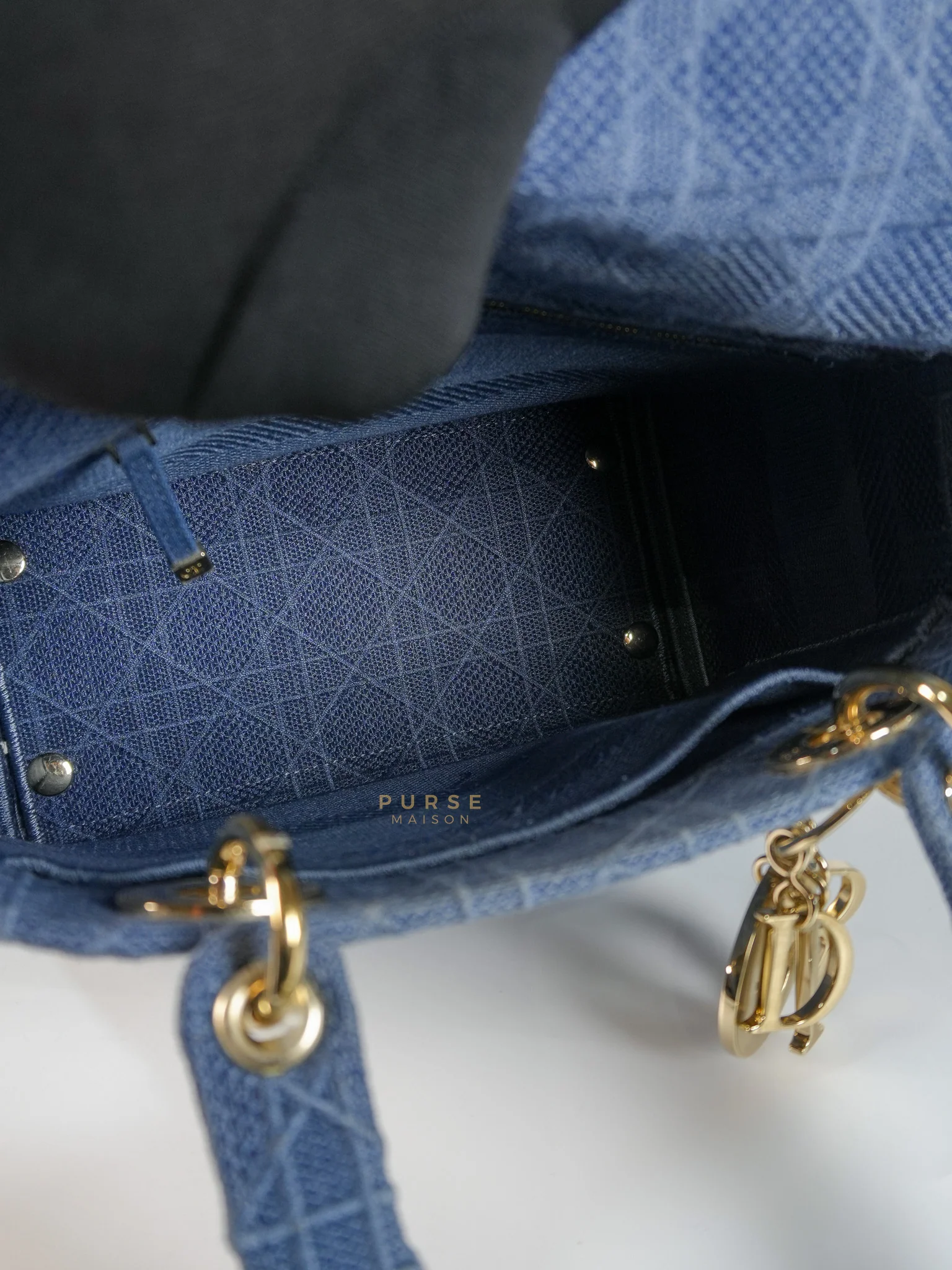 Christian Dior Lady Dior D-Lite Blue Medium Embroidered Cannage Quilt Canvas - Image 28