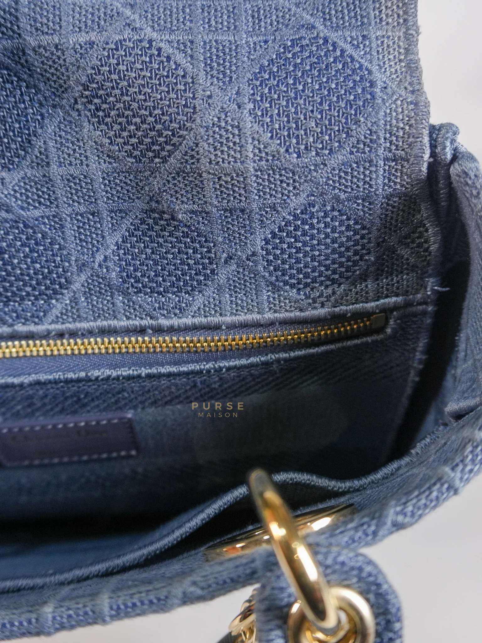 Christian Dior Lady Dior D-Lite Blue Medium Embroidered Cannage Quilt Canvas - Image 29