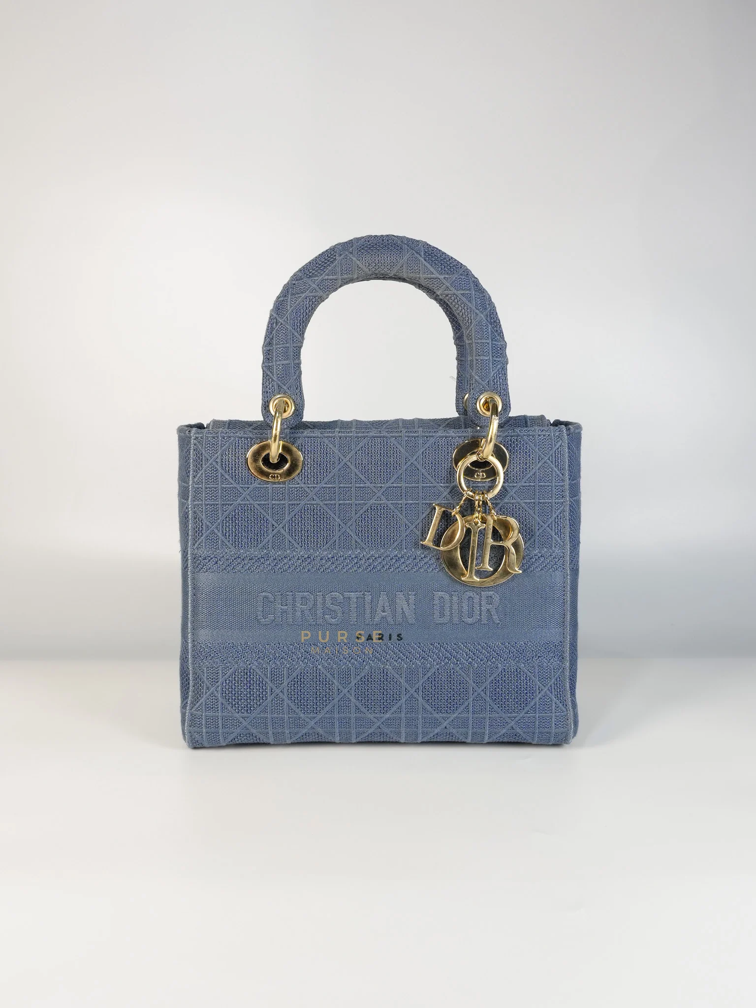 Christian Dior Lady Dior D-Lite Blue Medium Embroidered Cannage Quilt Canvas - Image 4
