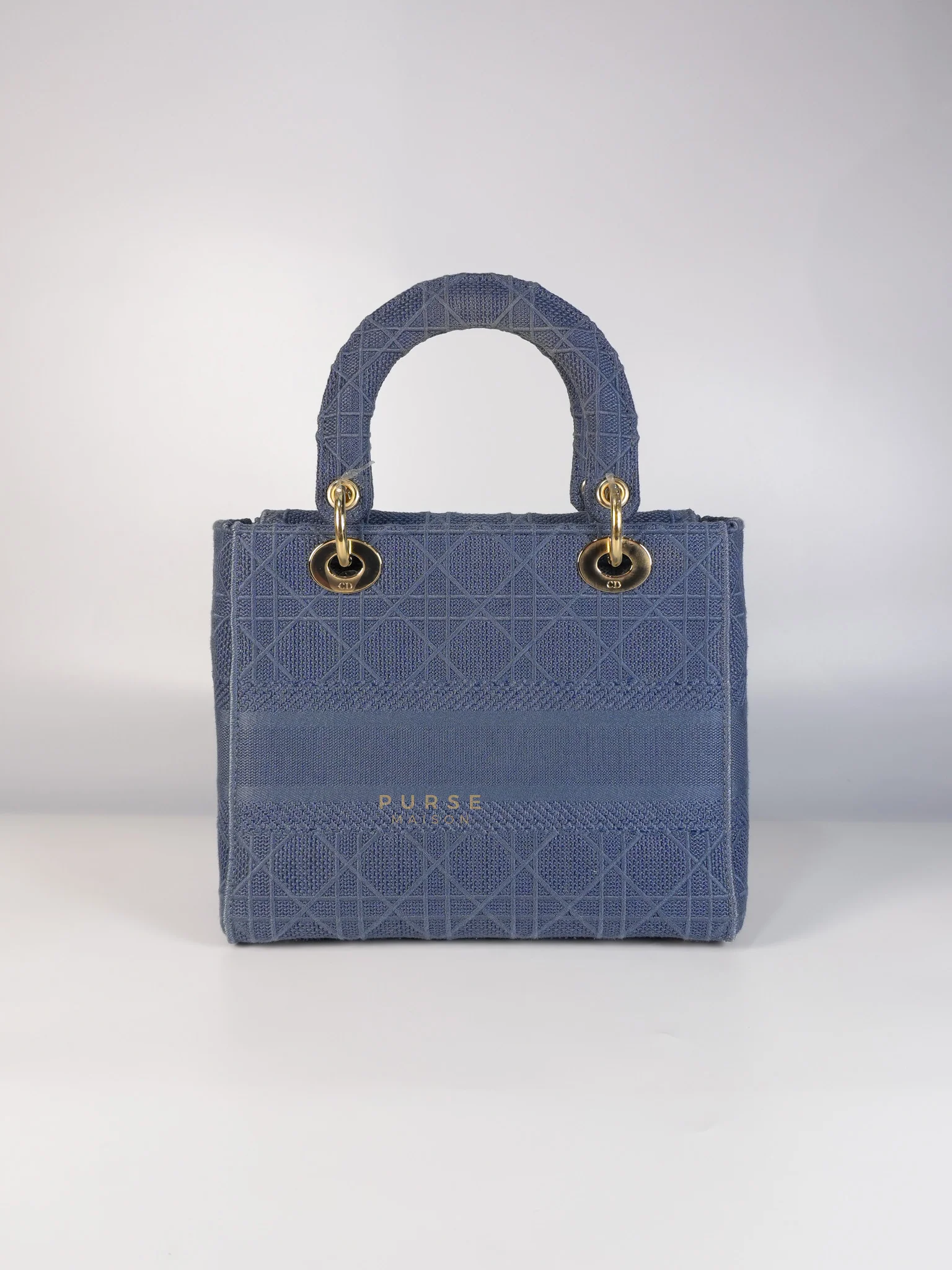 Christian Dior Lady Dior D-Lite Blue Medium Embroidered Cannage Quilt Canvas - Image 5