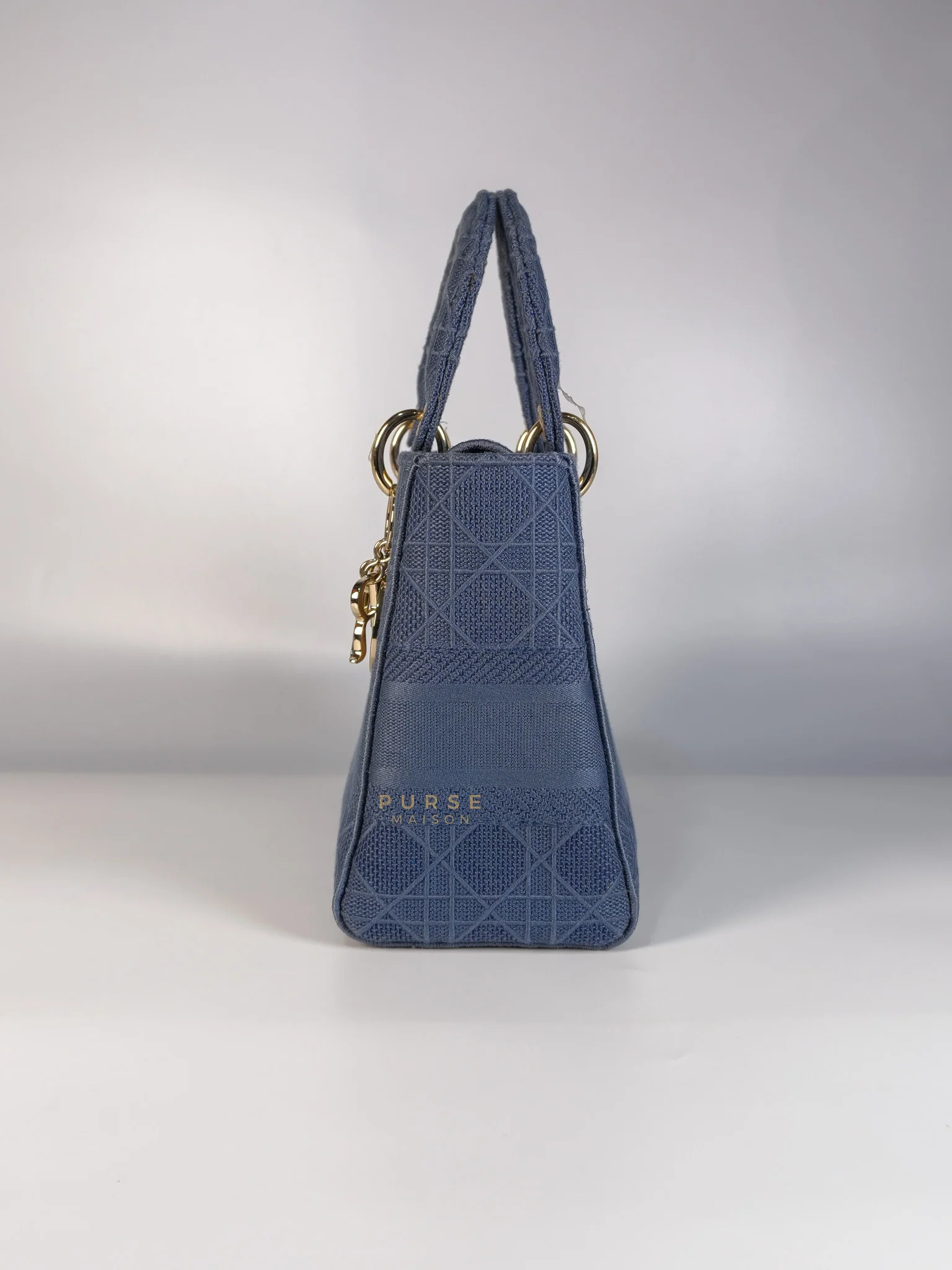 Christian Dior Lady Dior D-Lite Blue Medium Embroidered Cannage Quilt Canvas - Image 6