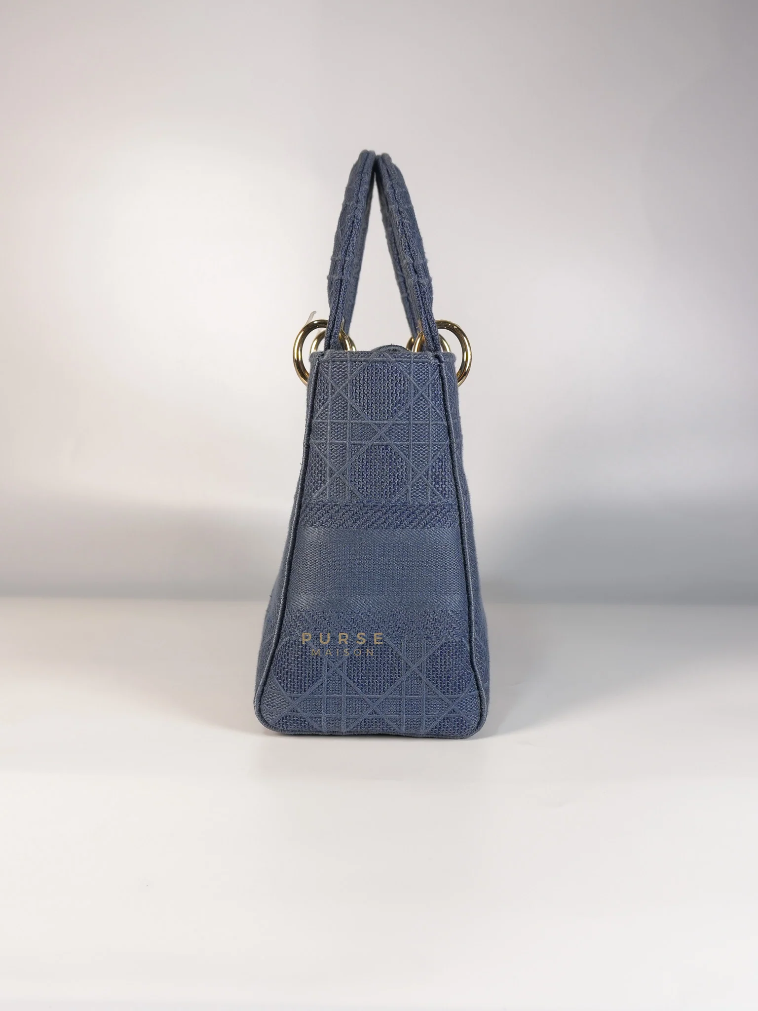 Christian Dior Lady Dior D-Lite Blue Medium Embroidered Cannage Quilt Canvas - Image 7