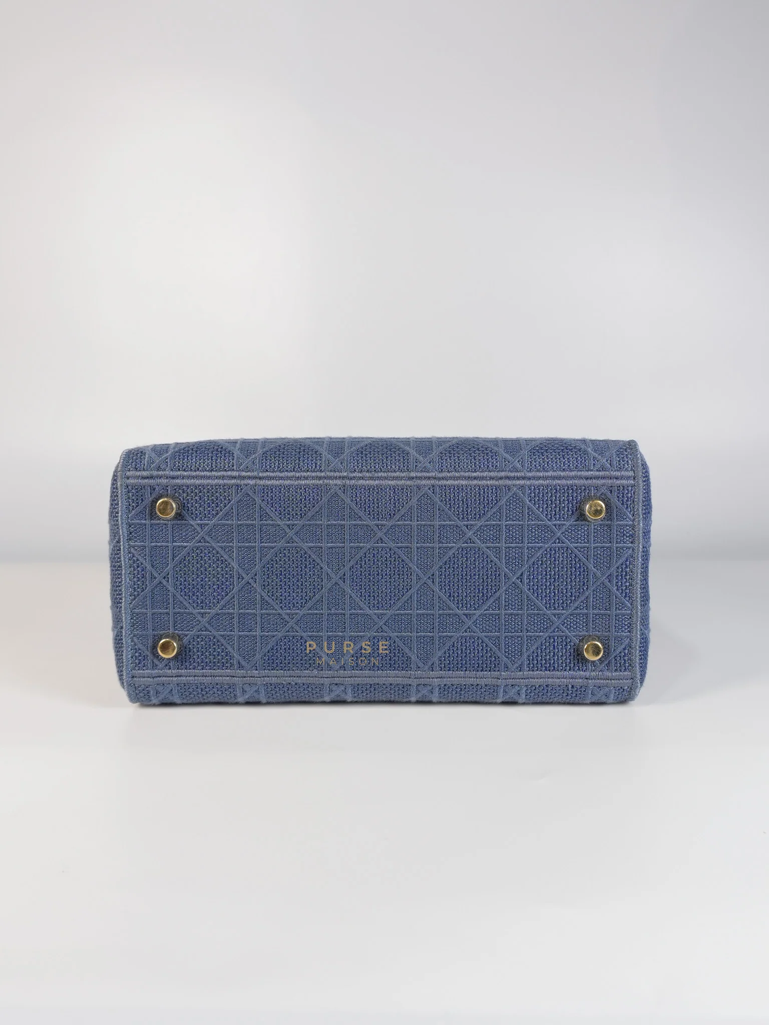Christian Dior Lady Dior D-Lite Blue Medium Embroidered Cannage Quilt Canvas - Image 8